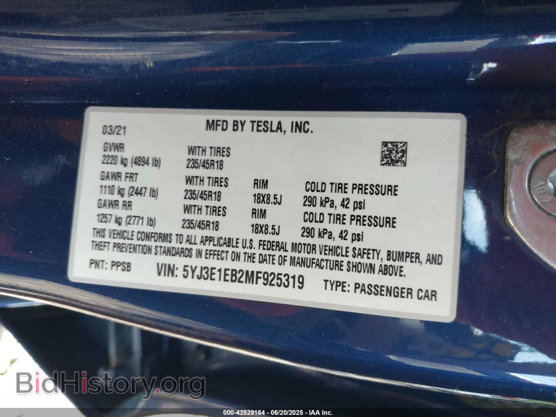 2021 TESLA MODEL 3 - VIN: 5YJ3E1EB2MF925319 - Фото 9