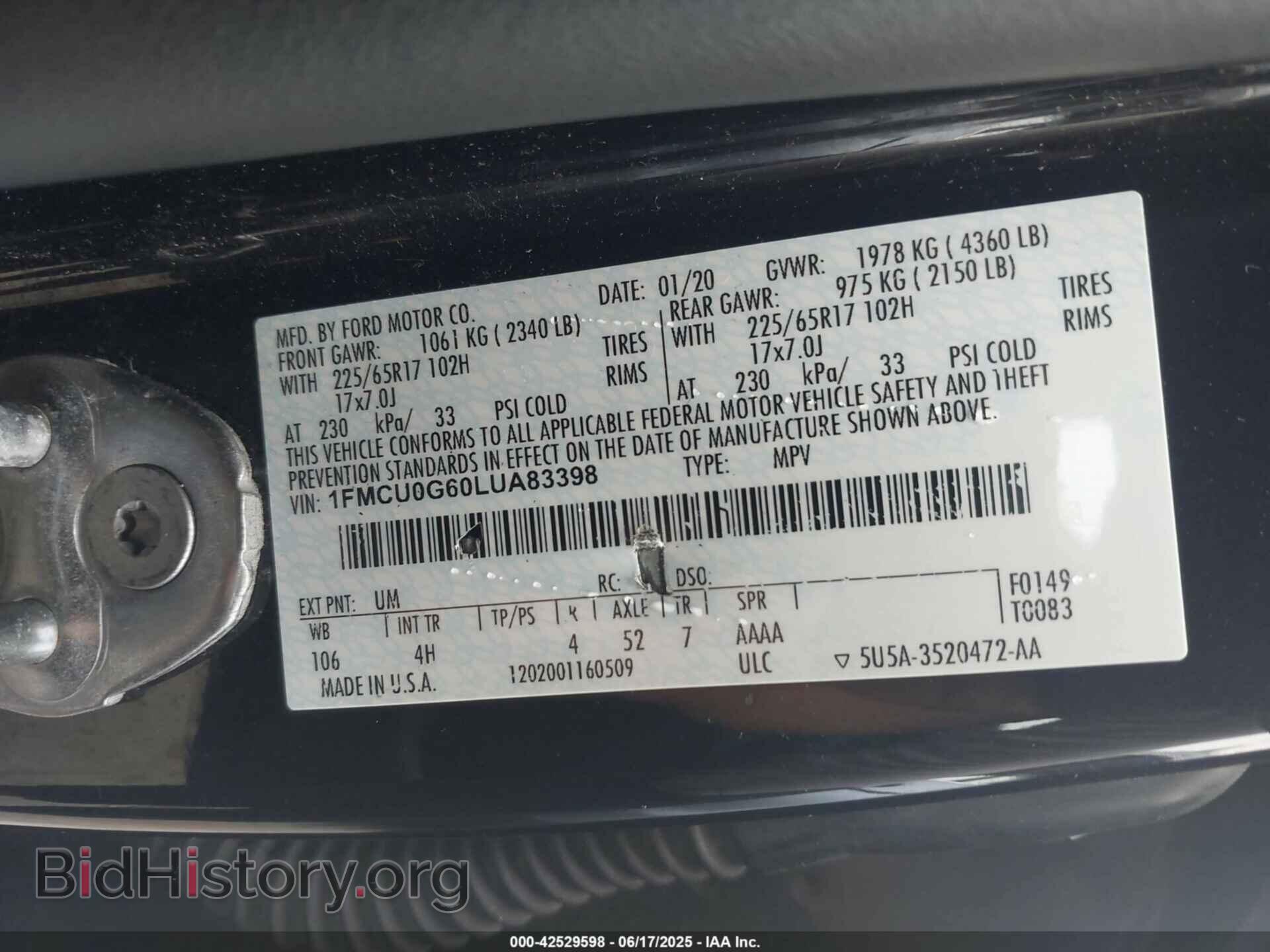 2020 FORD ESCAPE - VIN: 1FMCU0G60LUA83398 - Photo 9