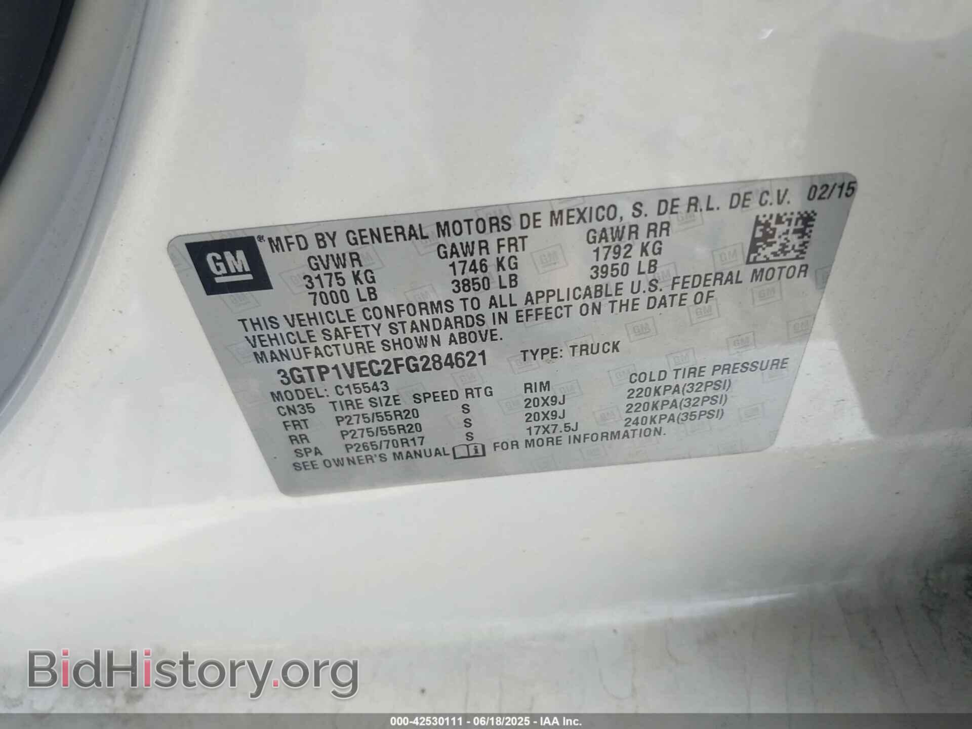 2015 GMC SIERRA 1500 - VIN: 3GTP1VEC2FG284621 - Фото 9