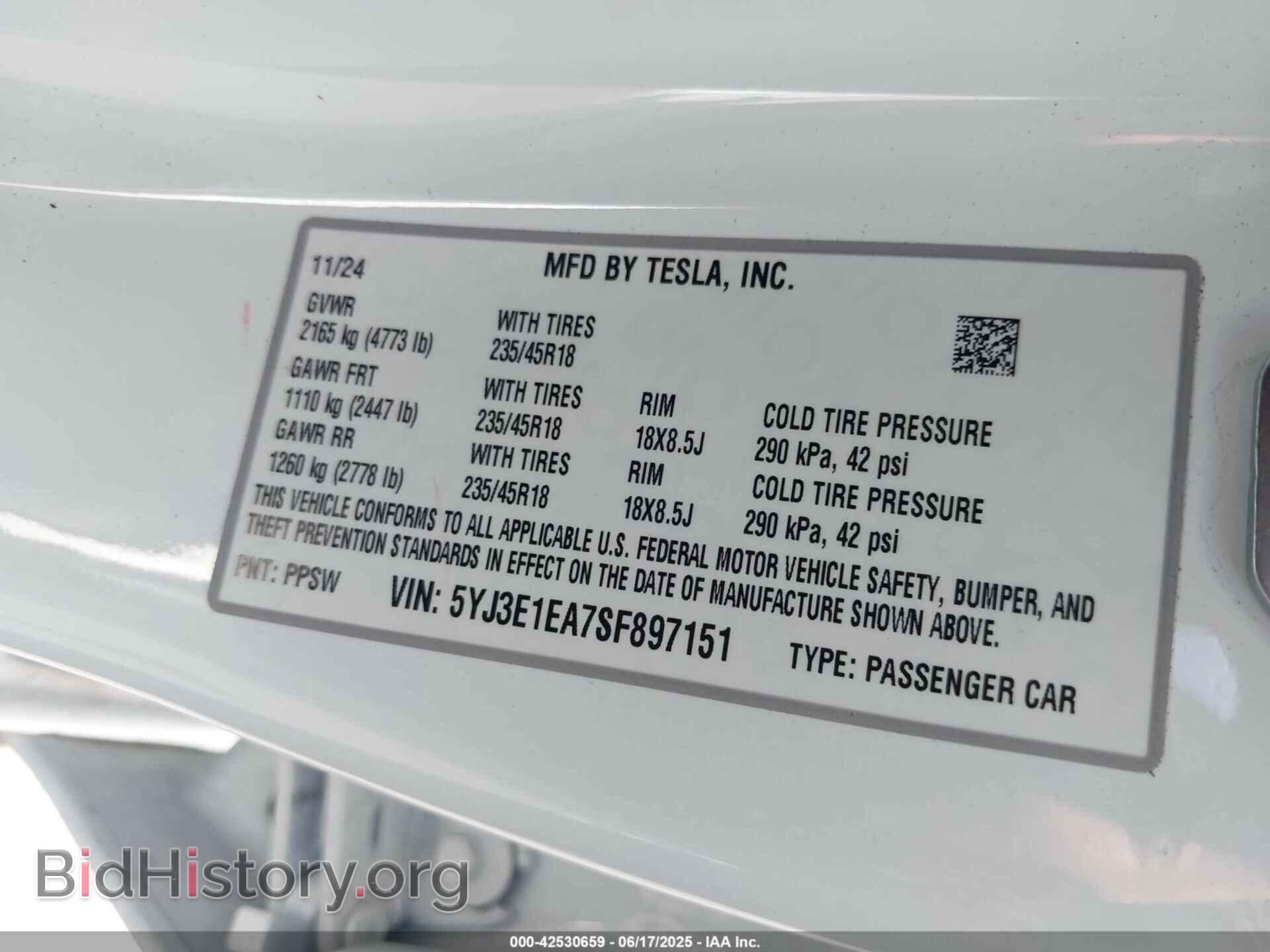 2025 TESLA MODEL 3 - VIN: 5YJ3E1EA7SF897151 - Фото 9