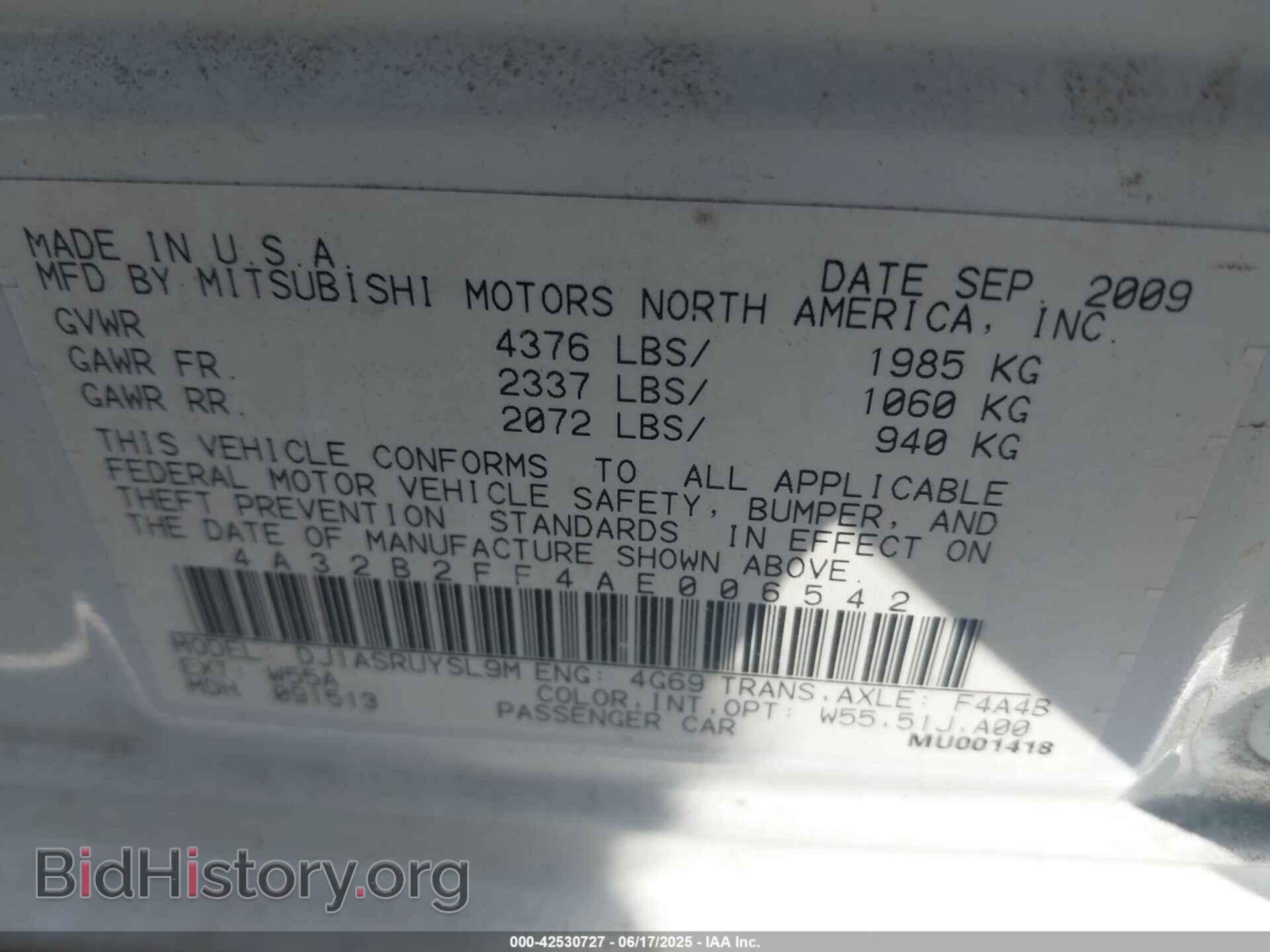 2010 MITSUBISHI GALANT - VIN: 4A32B2FF4AE006542 - Фото 9