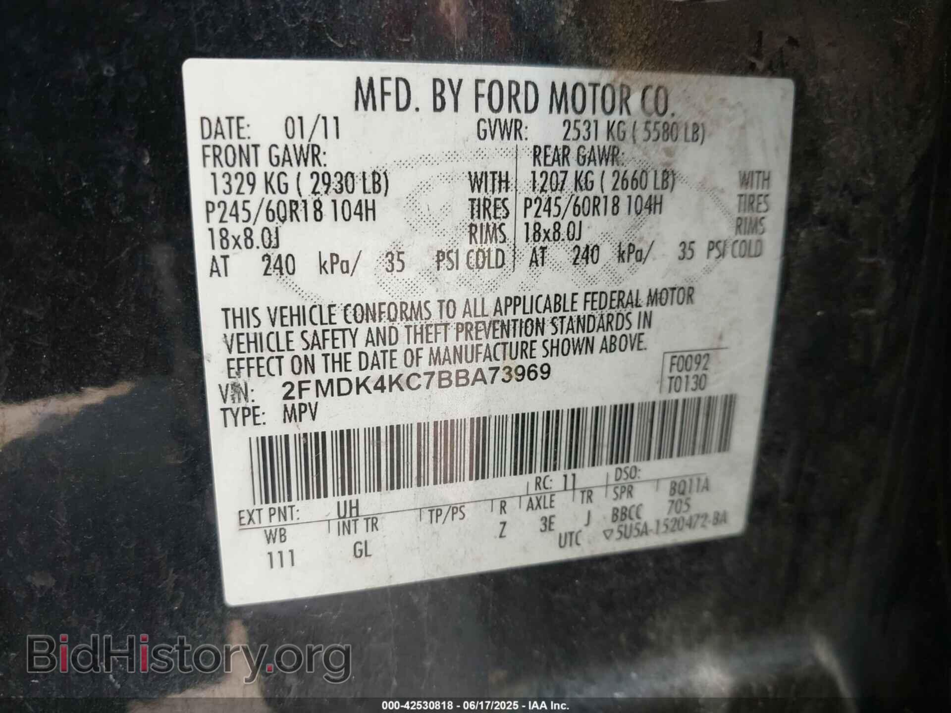 2011 FORD EDGE - VIN: 2FMDK4KC7BBA73969 - Фото 9