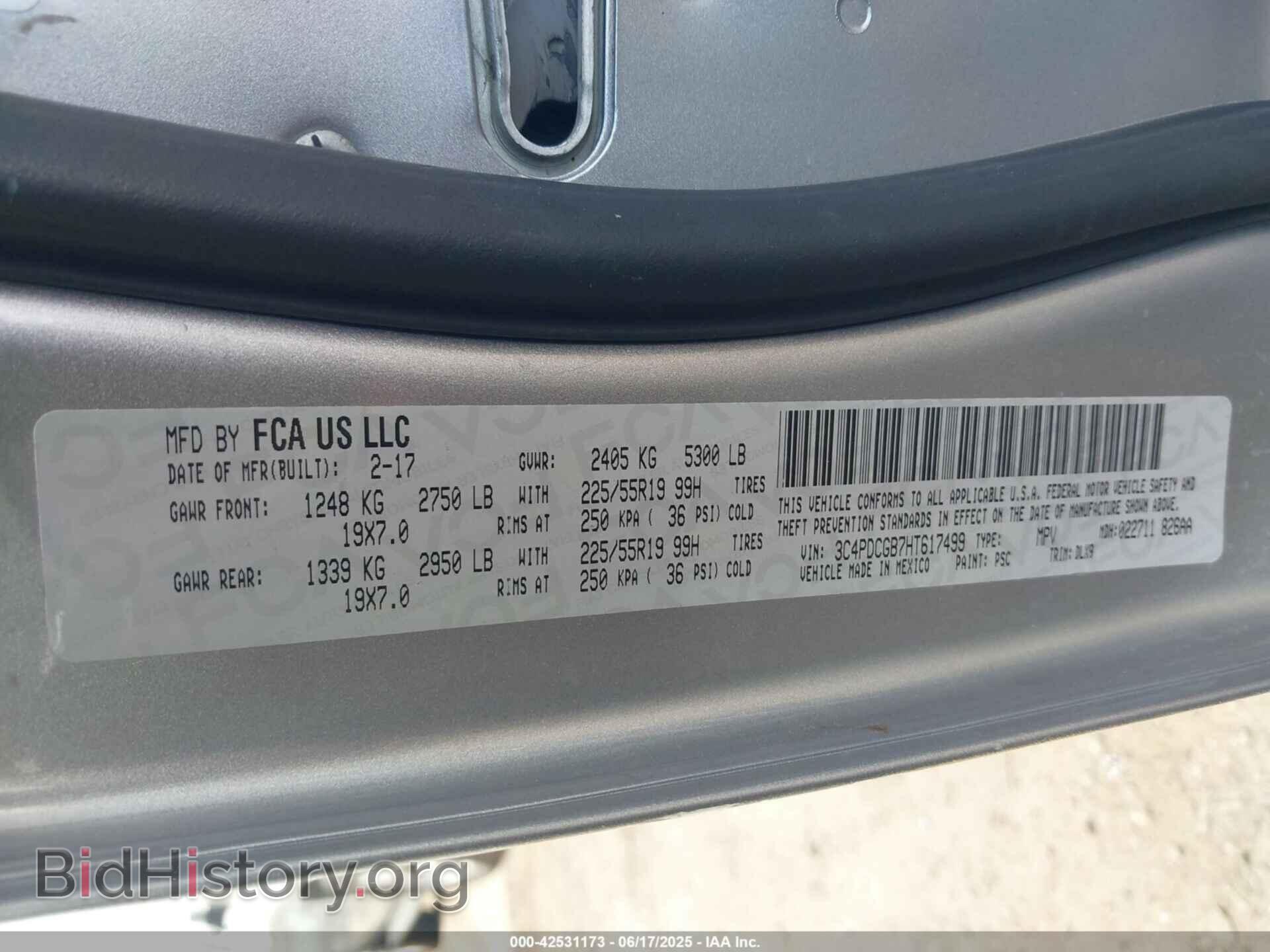 2017 DODGE JOURNEY - VIN: 3C4PDCGB7HT617499 - Фото 9