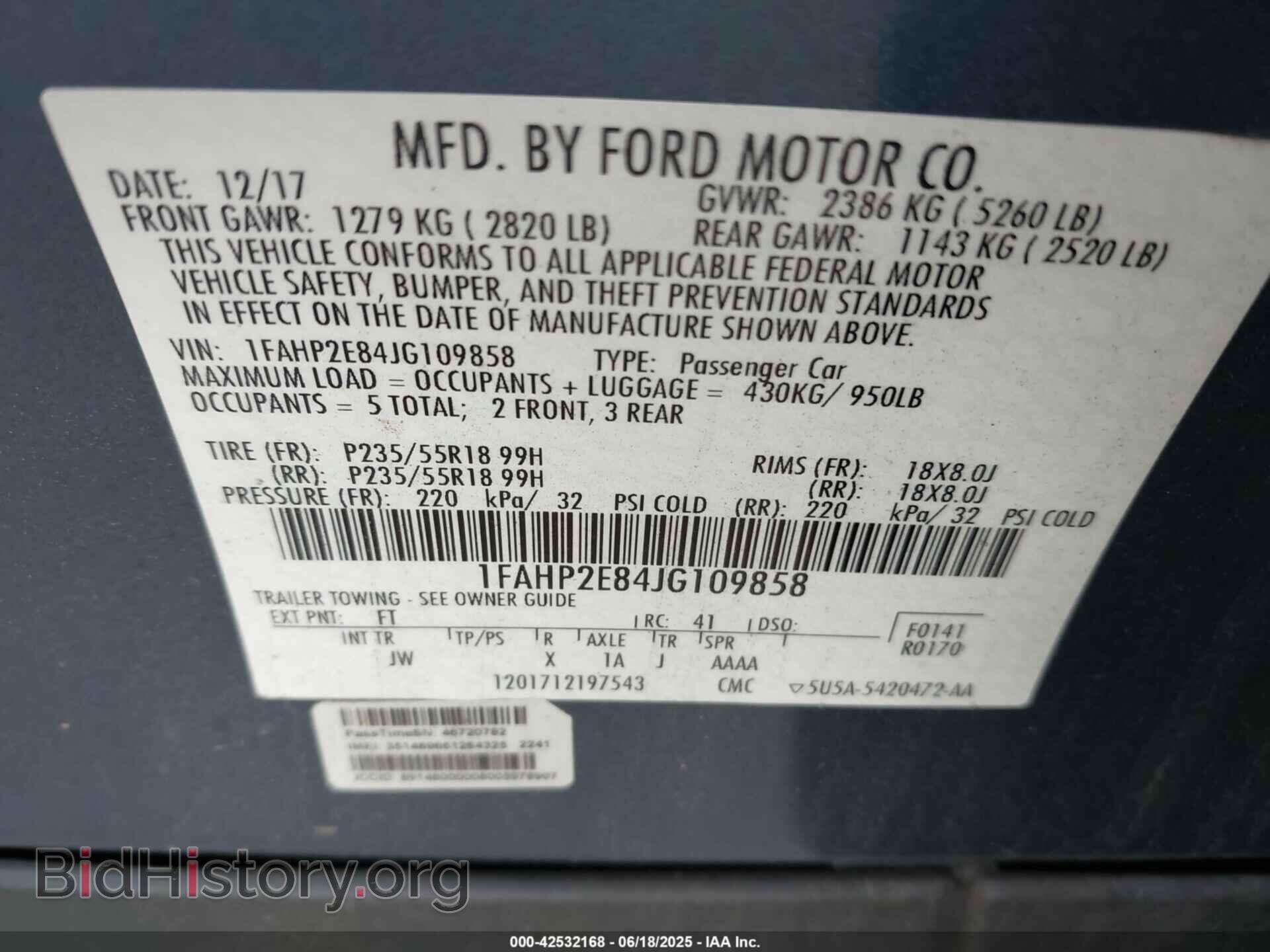 2018 FORD TAURUS - VIN: 1FAHP2E84JG109858 - Photo 9