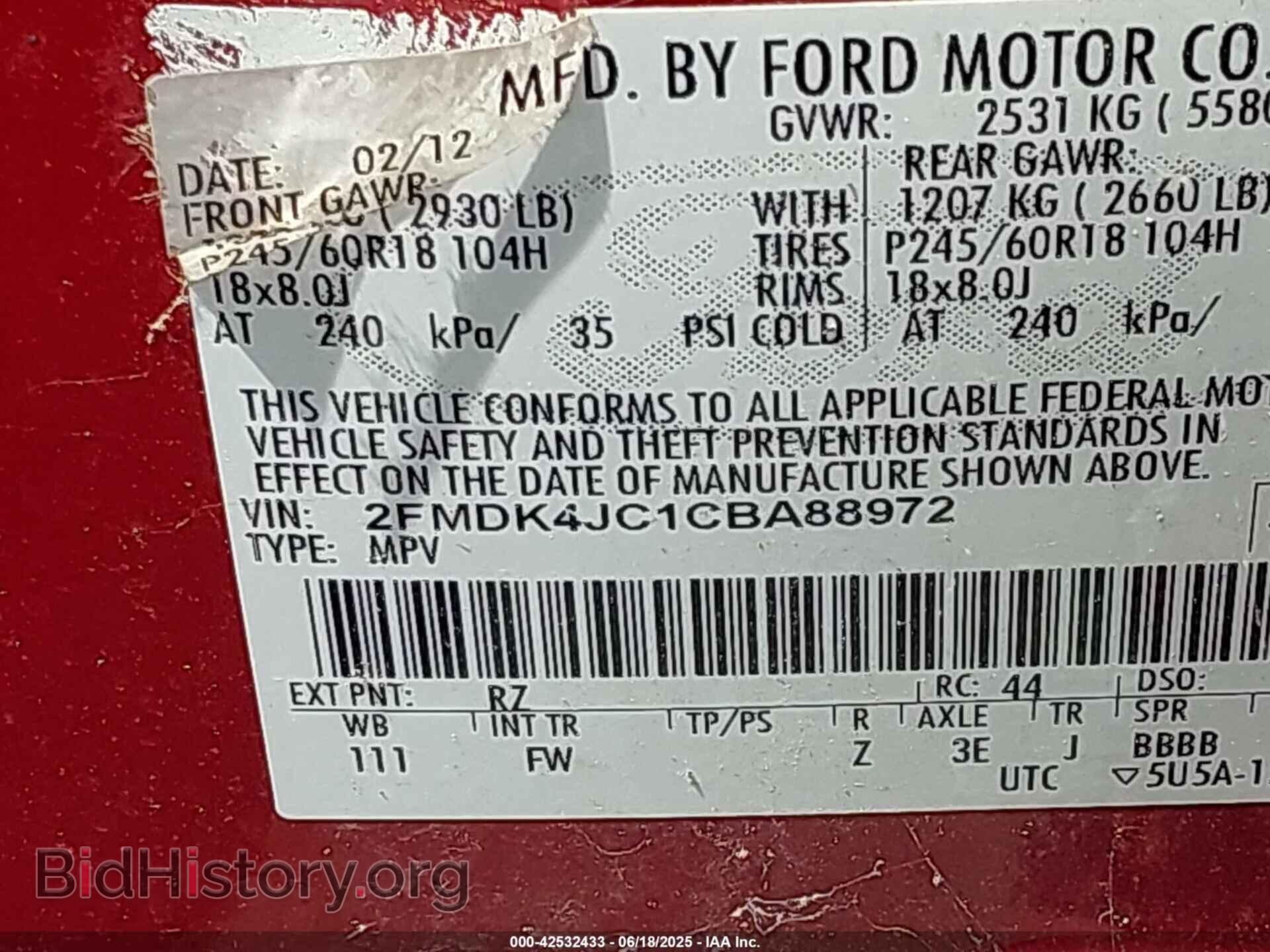 2012 FORD EDGE - VIN: 2FMDK4JC1CBA88972 - Фото 9