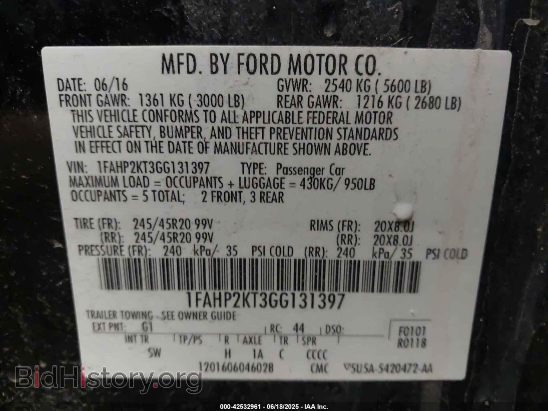 2016 FORD TAURUS - VIN: 1FAHP2KT3GG131397 - Фото 9
