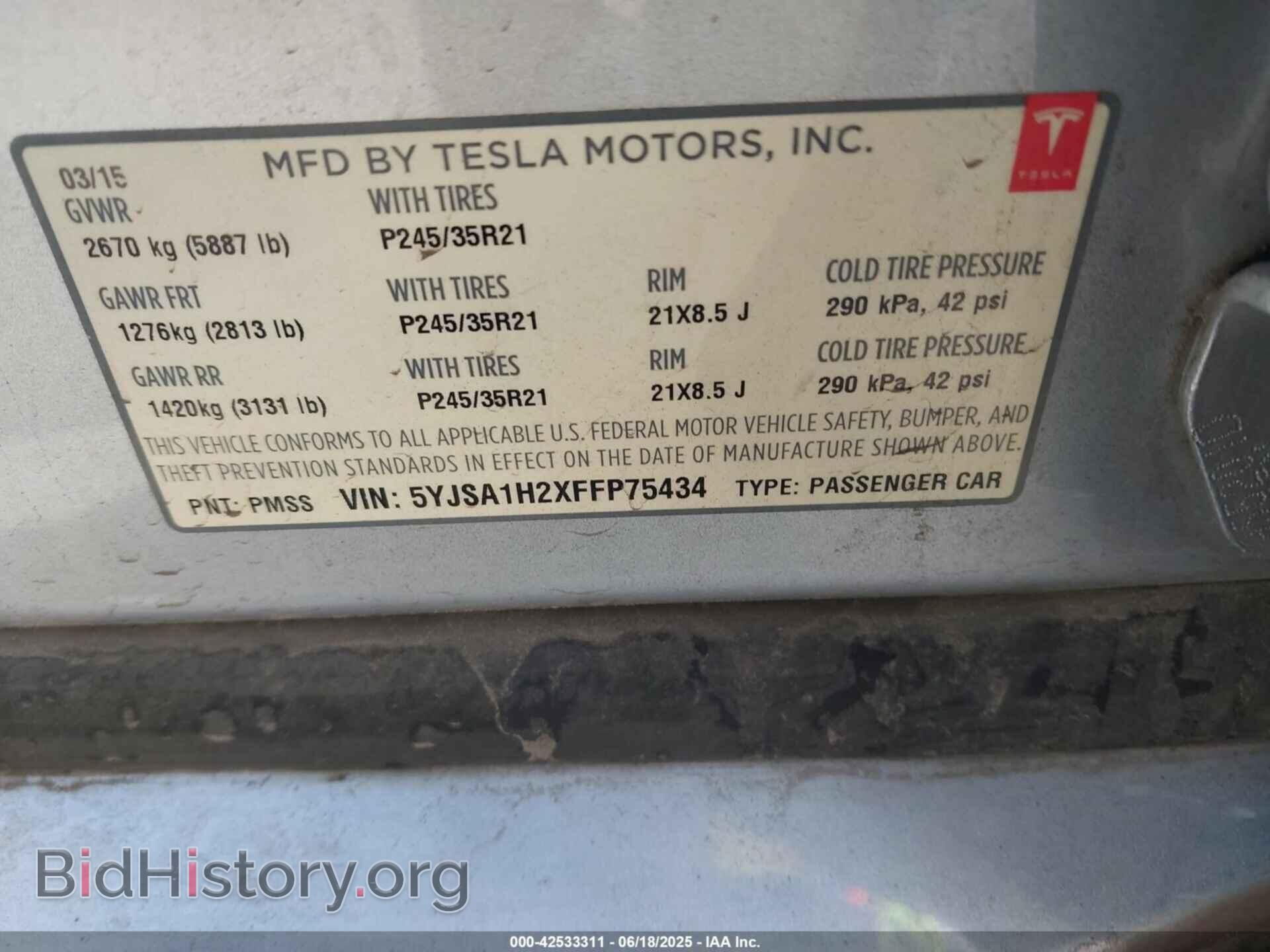 2015 TESLA MODEL S - VIN: 5YJSA1H2XFFP75434 - Photo 9