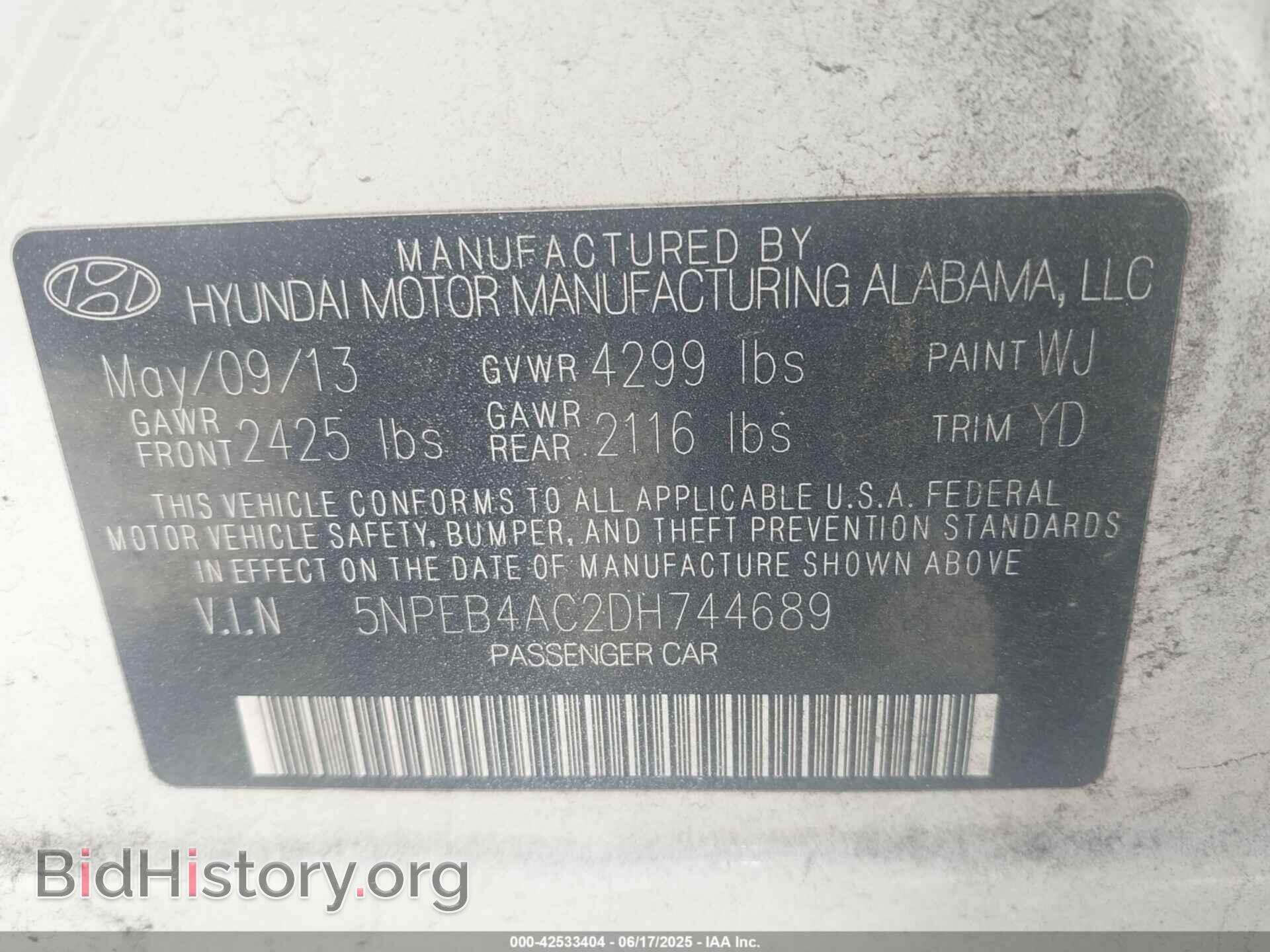 2013 HYUNDAI SONATA - VIN: 5NPEB4AC2DH744689 - Фото 9