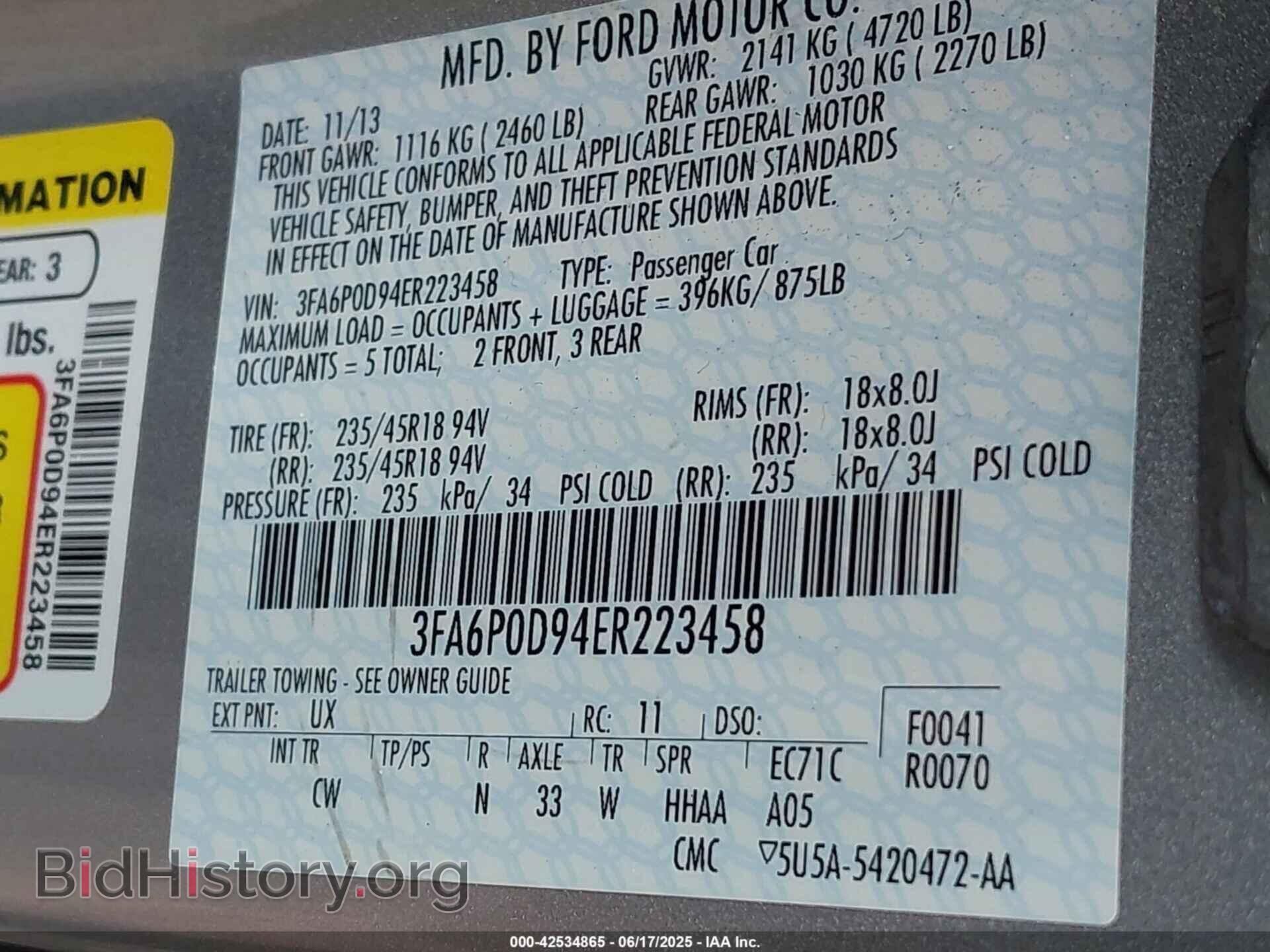 2014 FORD FUSION - VIN: 3FA6P0D94ER223458 - Фото 9