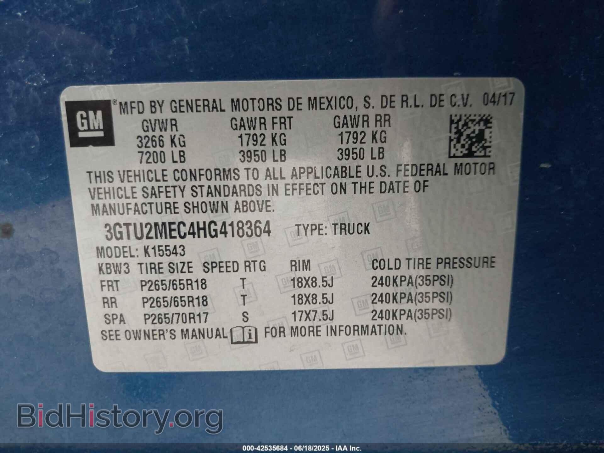 2017 GMC SIERRA 1500 - VIN: 3GTU2MEC4HG418364 - Фото 9