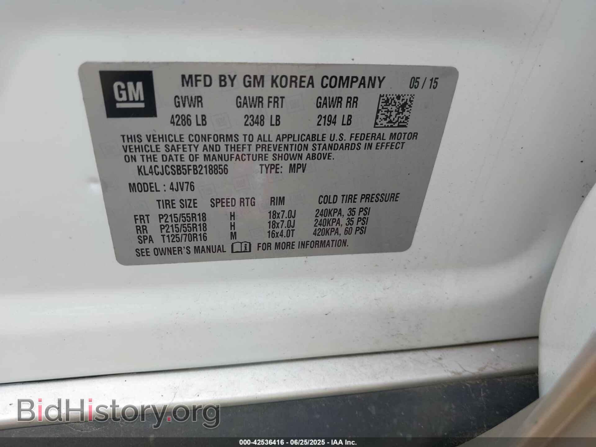 2015 BUICK ENCORE - VIN: KL4CJCSB5FB218856 - Photo 9