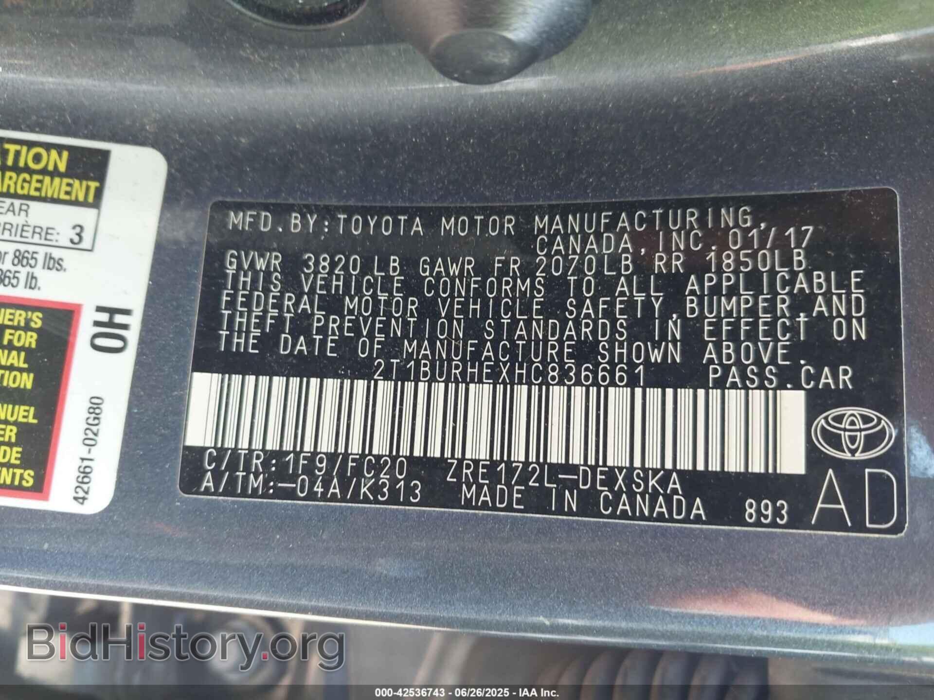 2017 TOYOTA COROLLA - VIN: 2T1BURHEXHC836661 - Фото 9