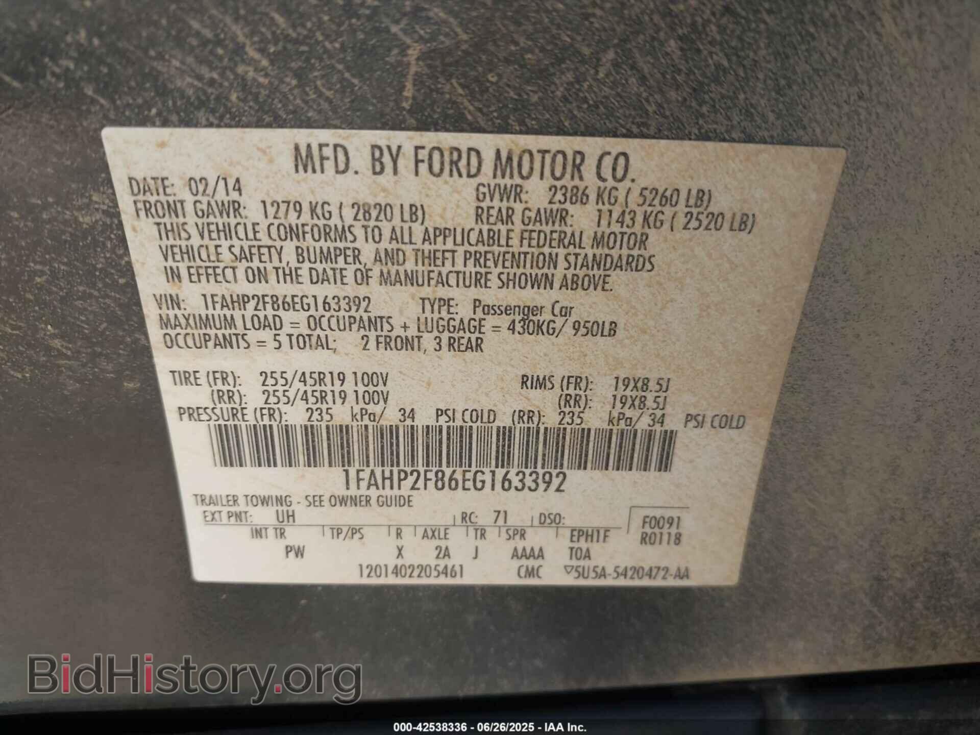 2014 FORD TAURUS - VIN: 1FAHP2F86EG163392 - Фото 9
