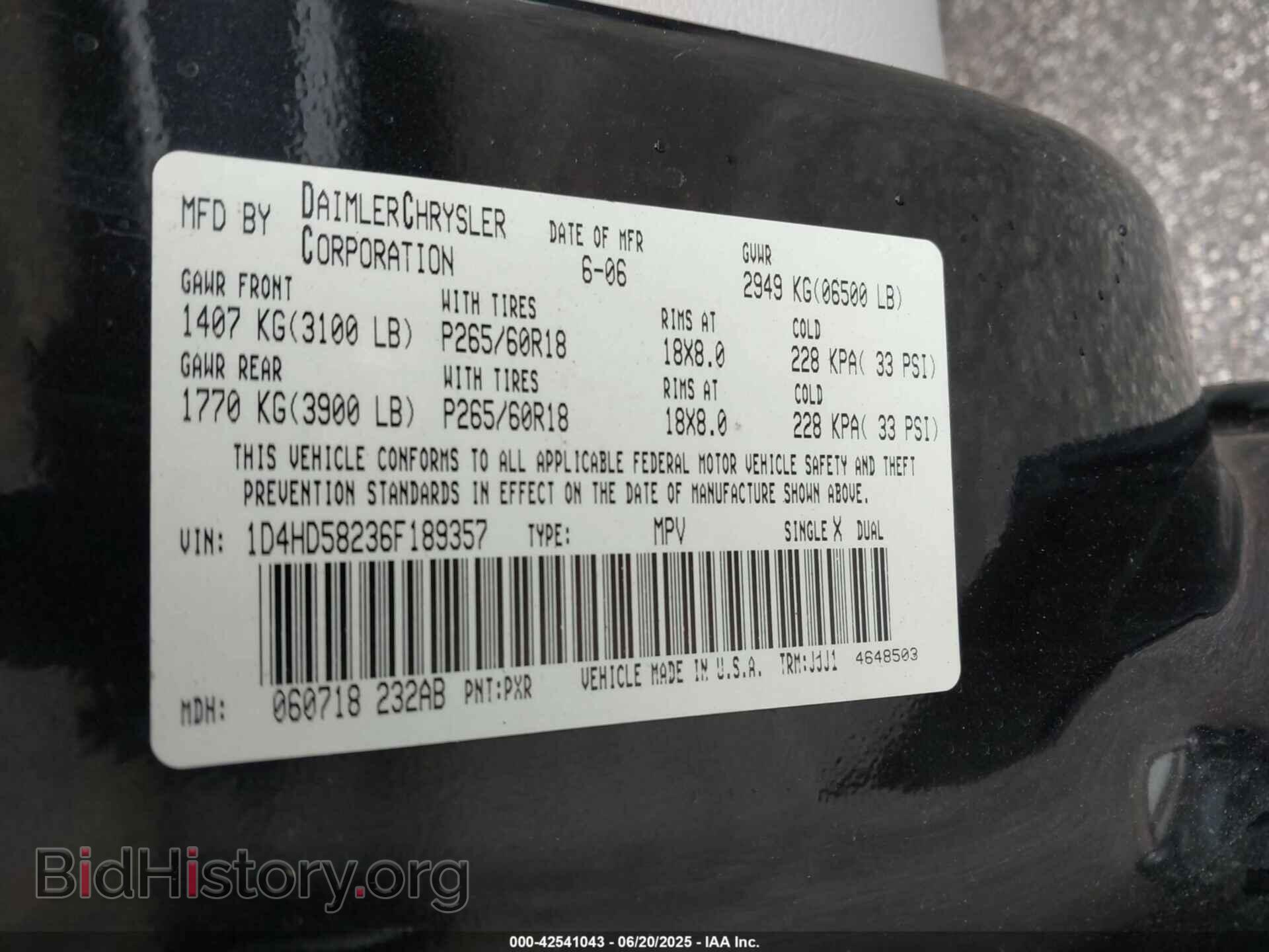 2006 DODGE DURANGO - VIN: 1D4HD58236F189357 - Фото 9