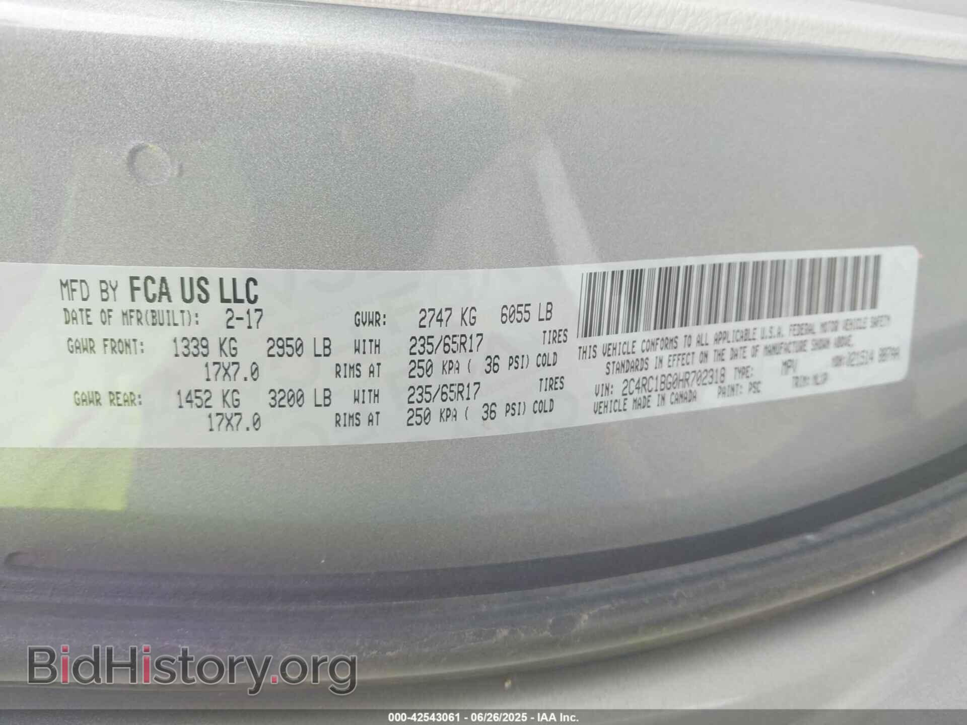 2017 CHRYSLER PACIFICA - VIN: 2C4RC1BG0HR702318 - Фото 9