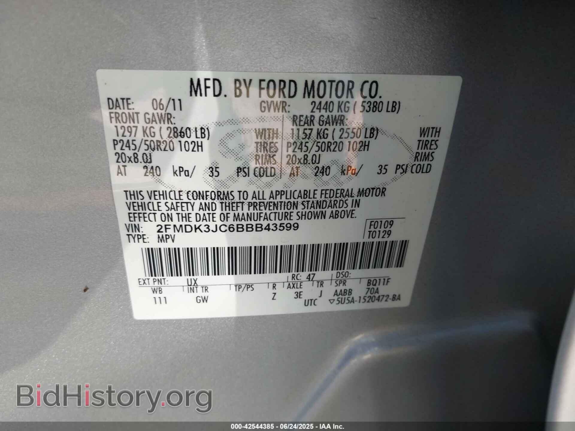 2011 FORD EDGE - VIN: 2FMDK3JC6BBB43599 - Photo 9
