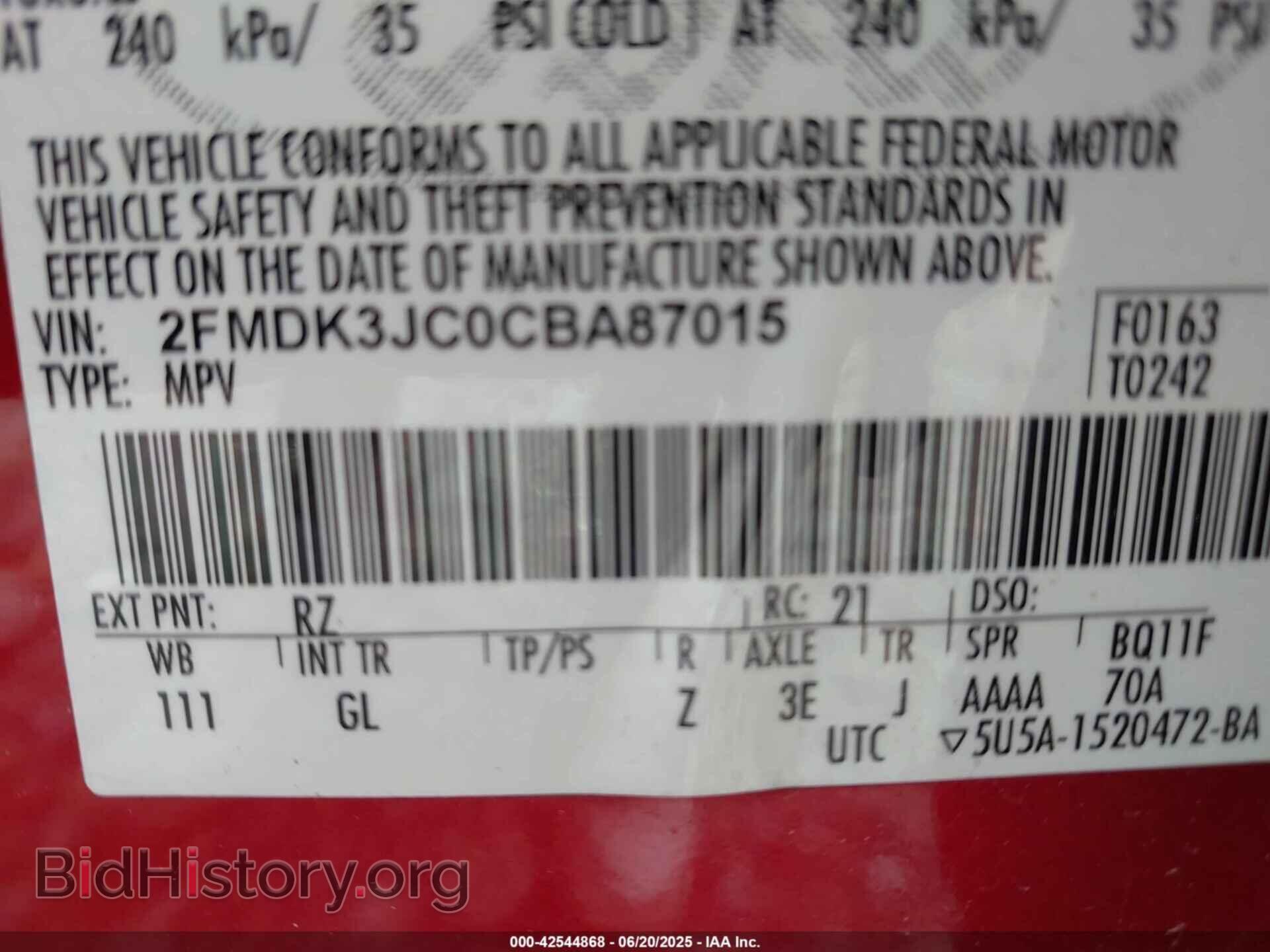 2012 FORD EDGE - VIN: 2FMDK3JC0CBA87015 - Photo 9