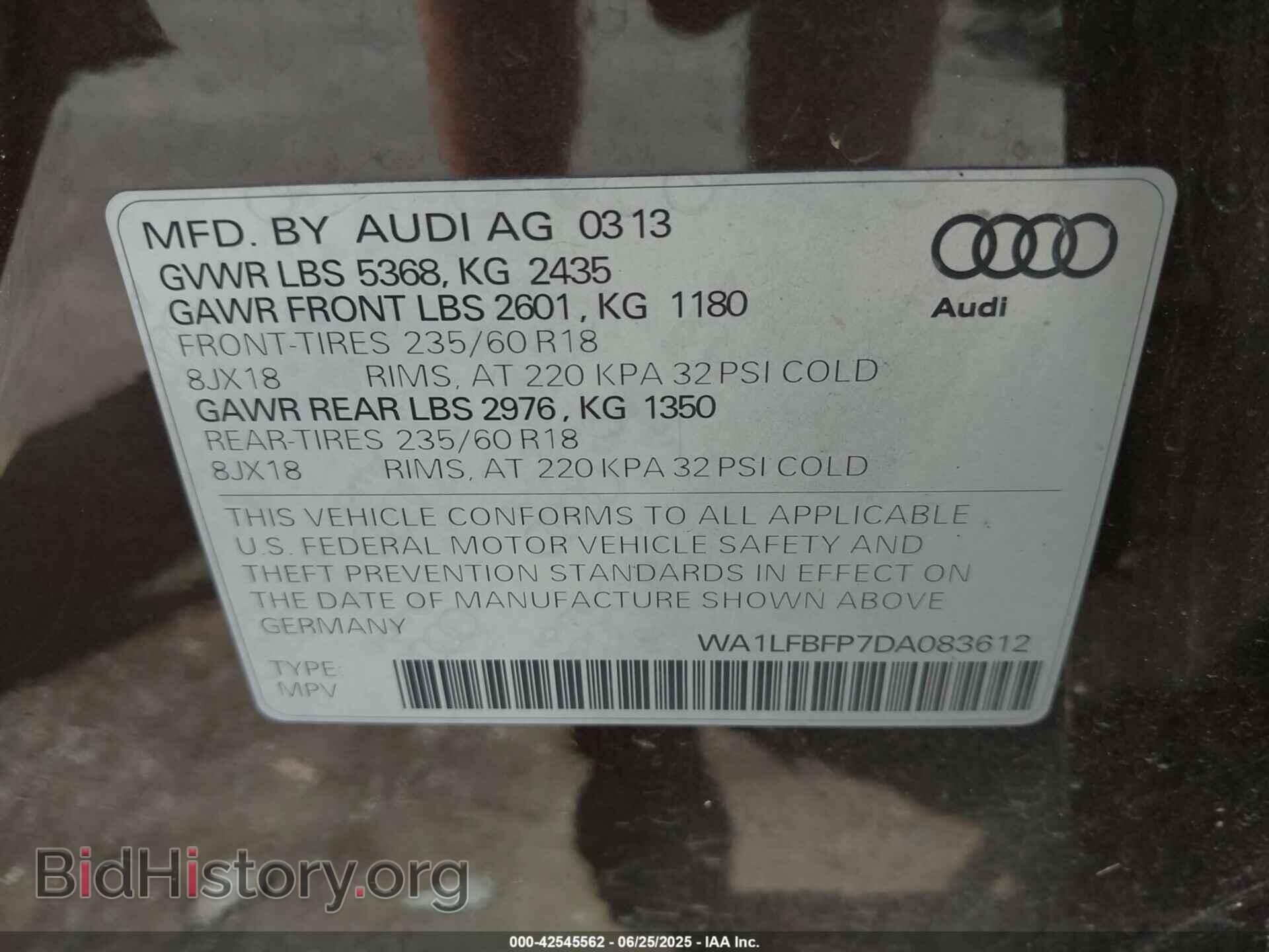 2013 AUDI Q5 - VIN: WA1LFBFP7DA083612 - Фото 9