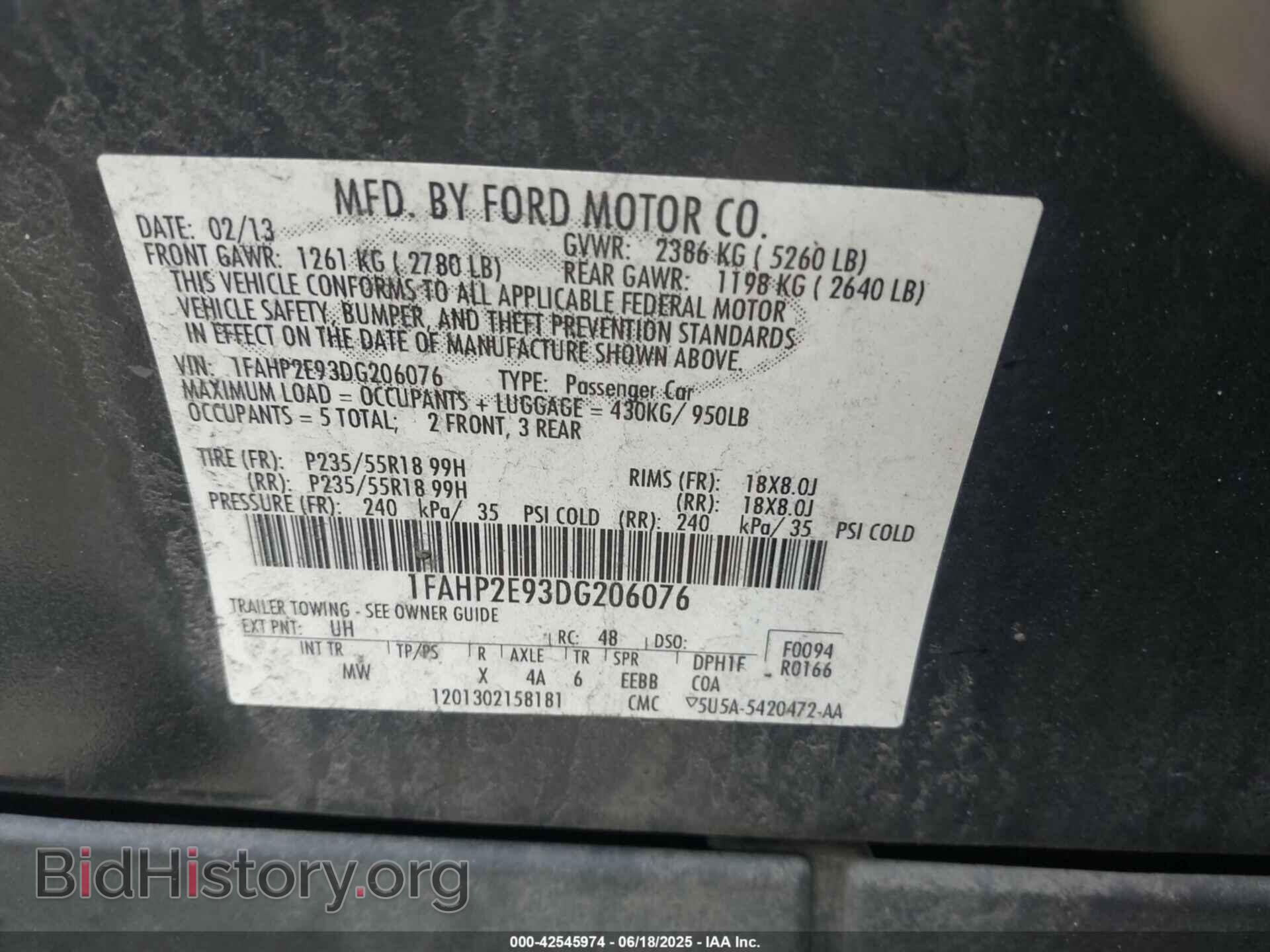2013 FORD TAURUS - VIN: 1FAHP2E93DG206076 - Фото 9