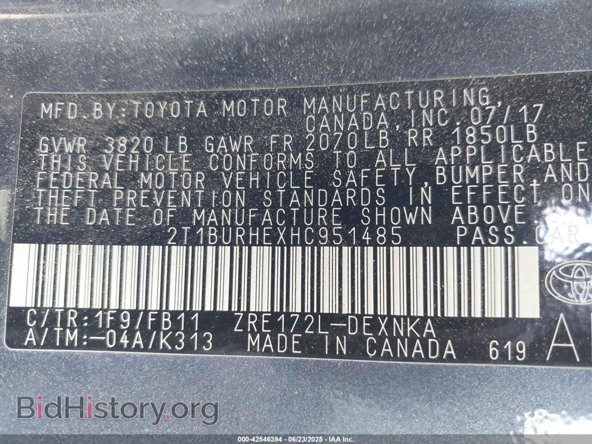 2017 TOYOTA COROLLA - VIN: 2T1BURHEXHC951485 - Фото 9