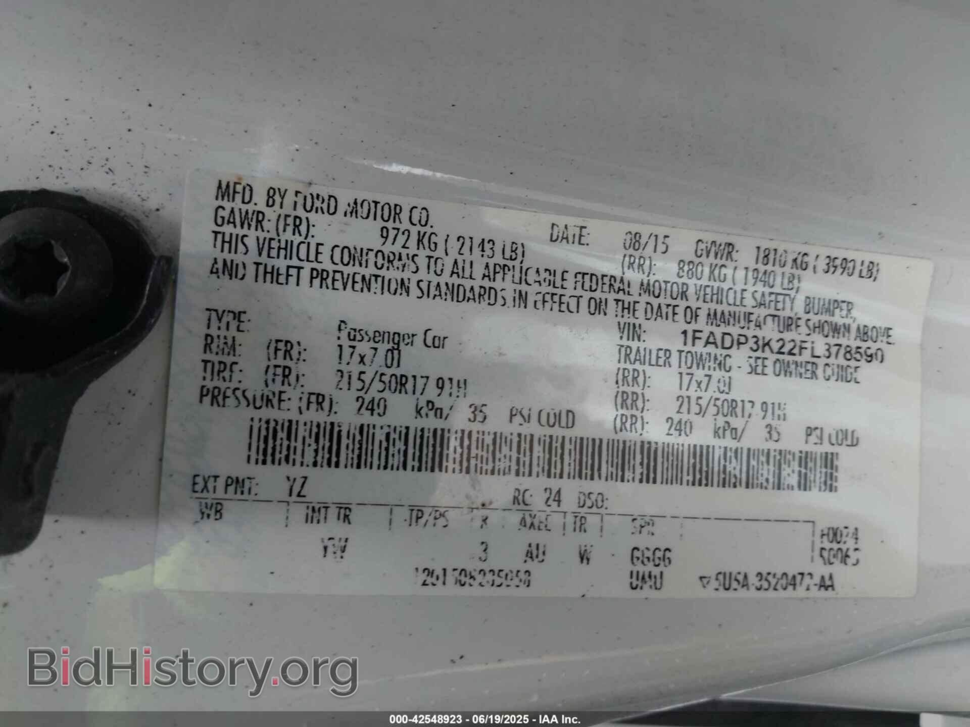 2015 FORD FOCUS - VIN: 1FADP3K22FL378590 - Фото 9