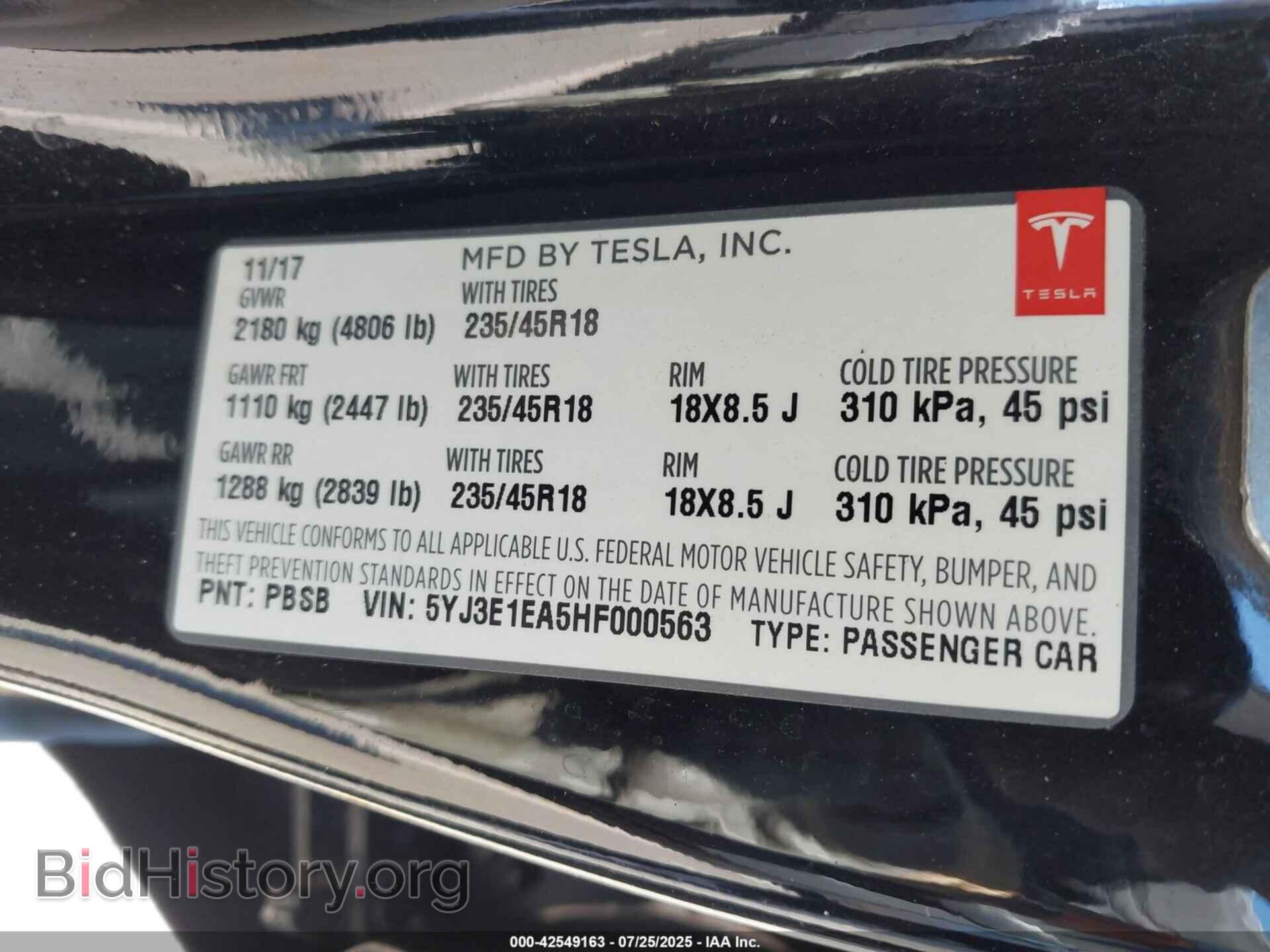2017 TESLA MODEL 3 - VIN: 5YJ3E1EA5HF000563 - Photo 9
