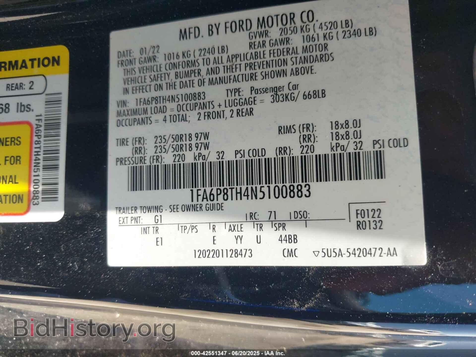 2022 FORD MUSTANG - VIN: 1FA6P8TH4N5100883 - Фото 9