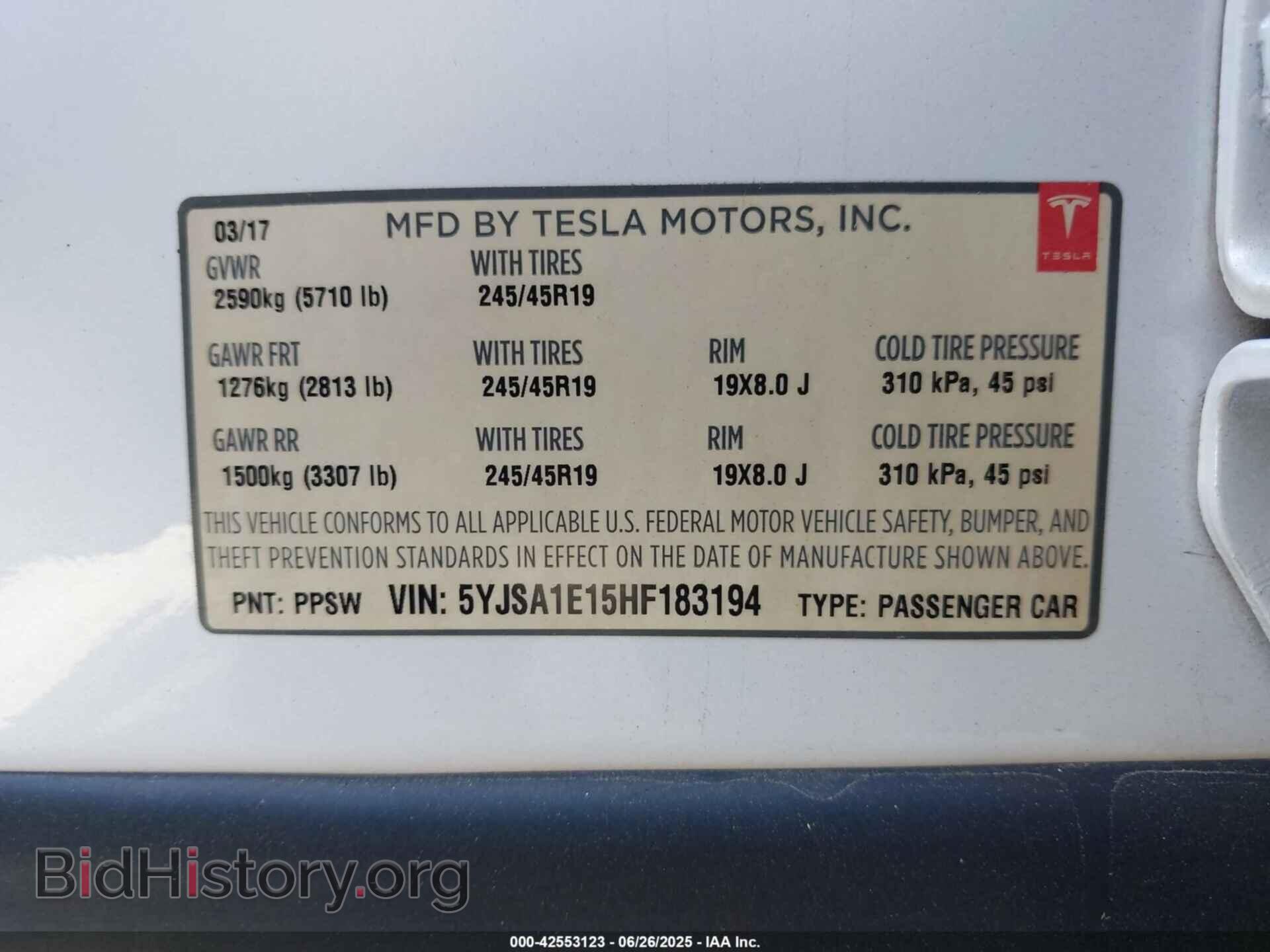 2017 TESLA MODEL S - VIN: 5YJSA1E15HF183194 - Фото 9