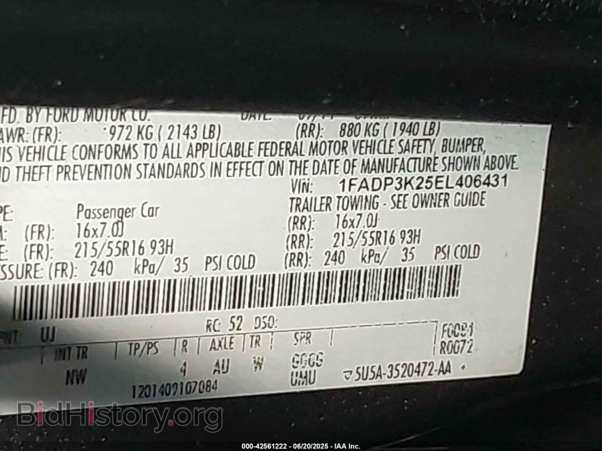 2014 FORD FOCUS - VIN: 1FADP3K25EL406431 - Фото 9