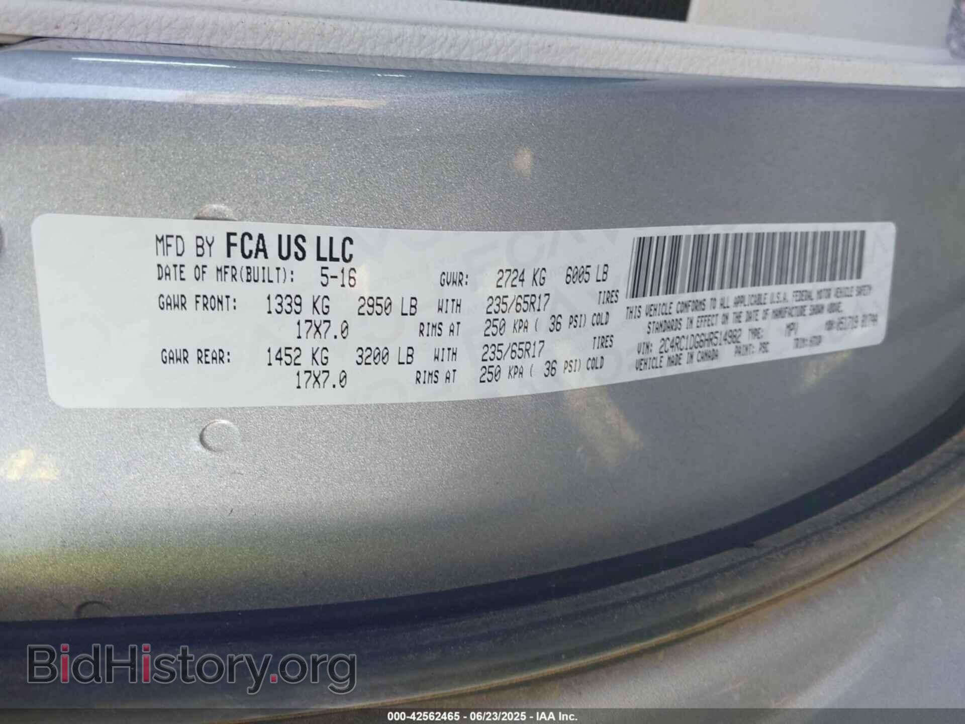 2017 CHRYSLER PACIFICA - VIN: 2C4RC1DG6HR514982 - Фото 9