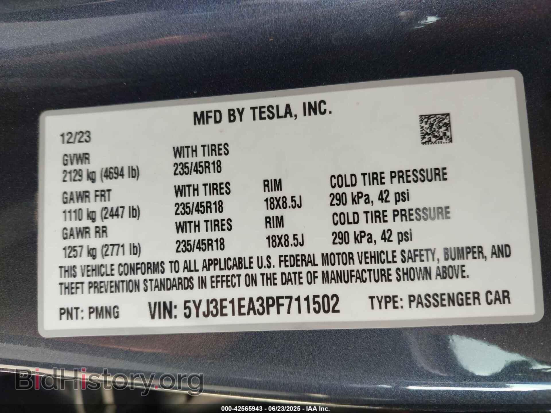 2023 TESLA MODEL 3 - VIN: 5YJ3E1EA3PF711502 - Фото 9