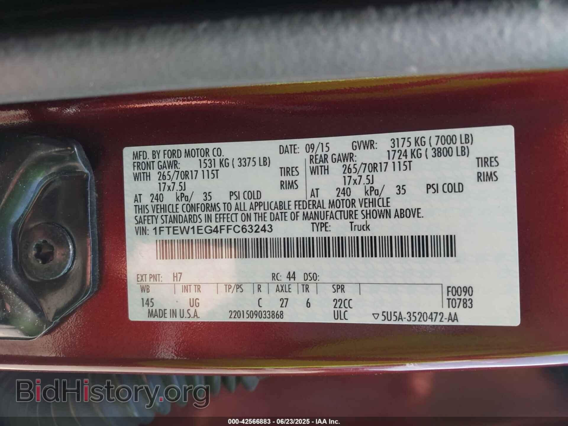 2015 FORD F-150 - VIN: 1FTEW1EG4FFC63243 - Фото 9