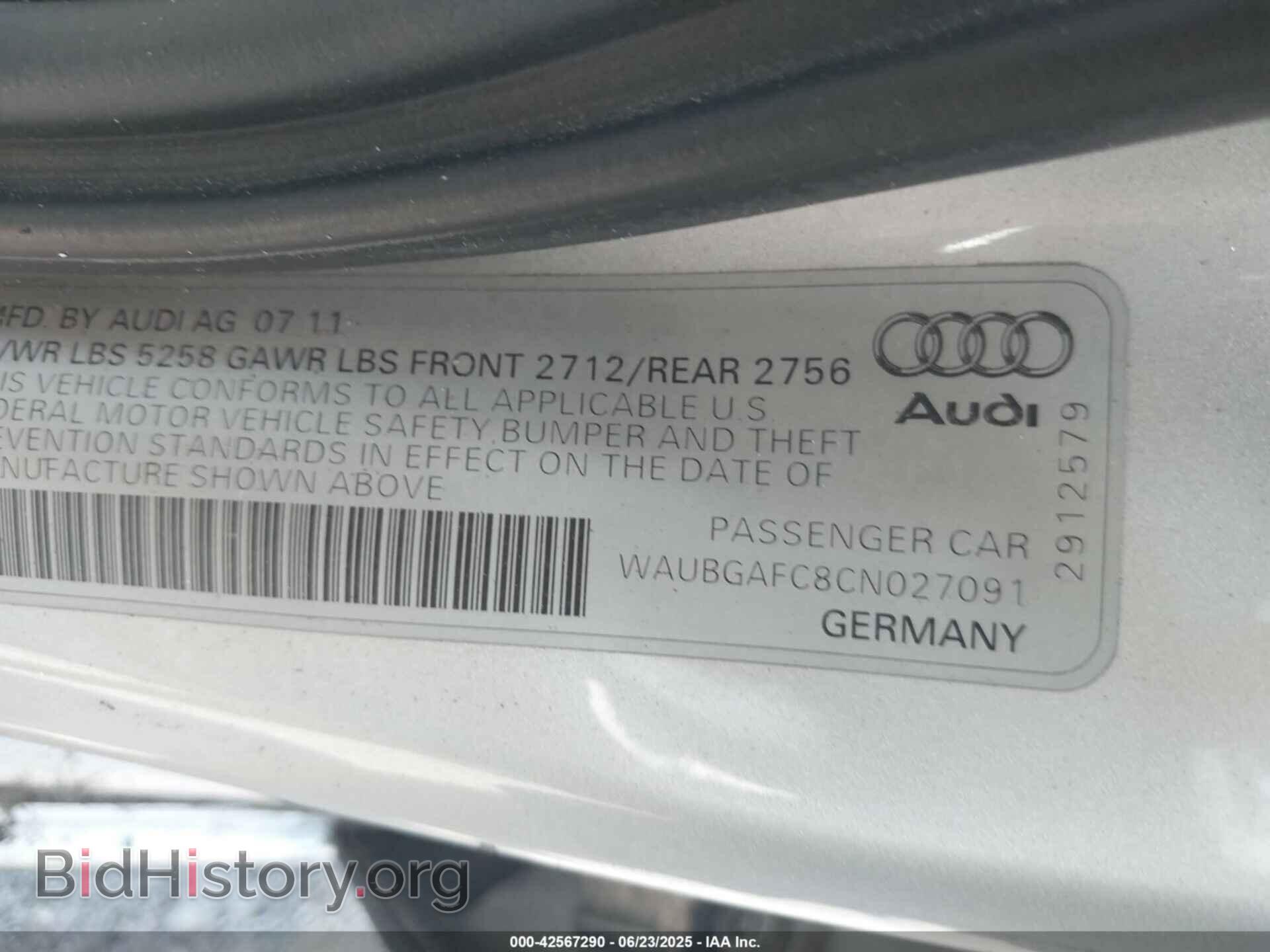 2012 AUDI A6 - VIN: WAUBGAFC8CN027091 - Photo 9