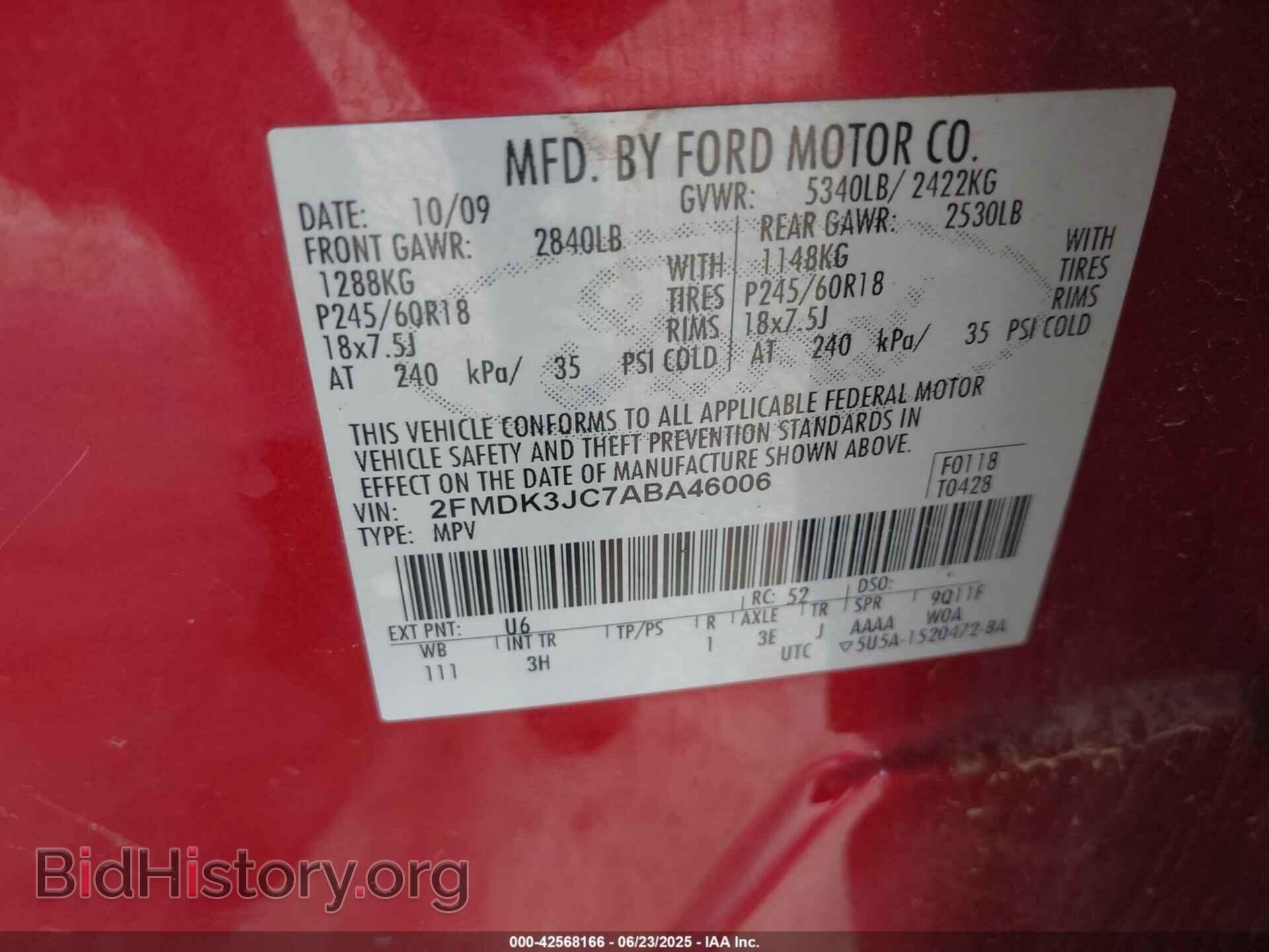 2010 FORD EDGE - VIN: 2FMDK3JC7ABA46006 - Фото 9