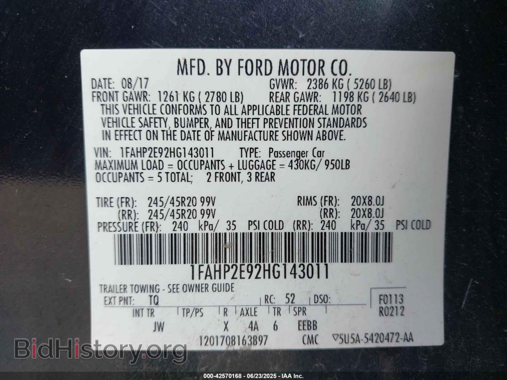 2017 FORD TAURUS - VIN: 1FAHP2E92HG143011 - Фото 9