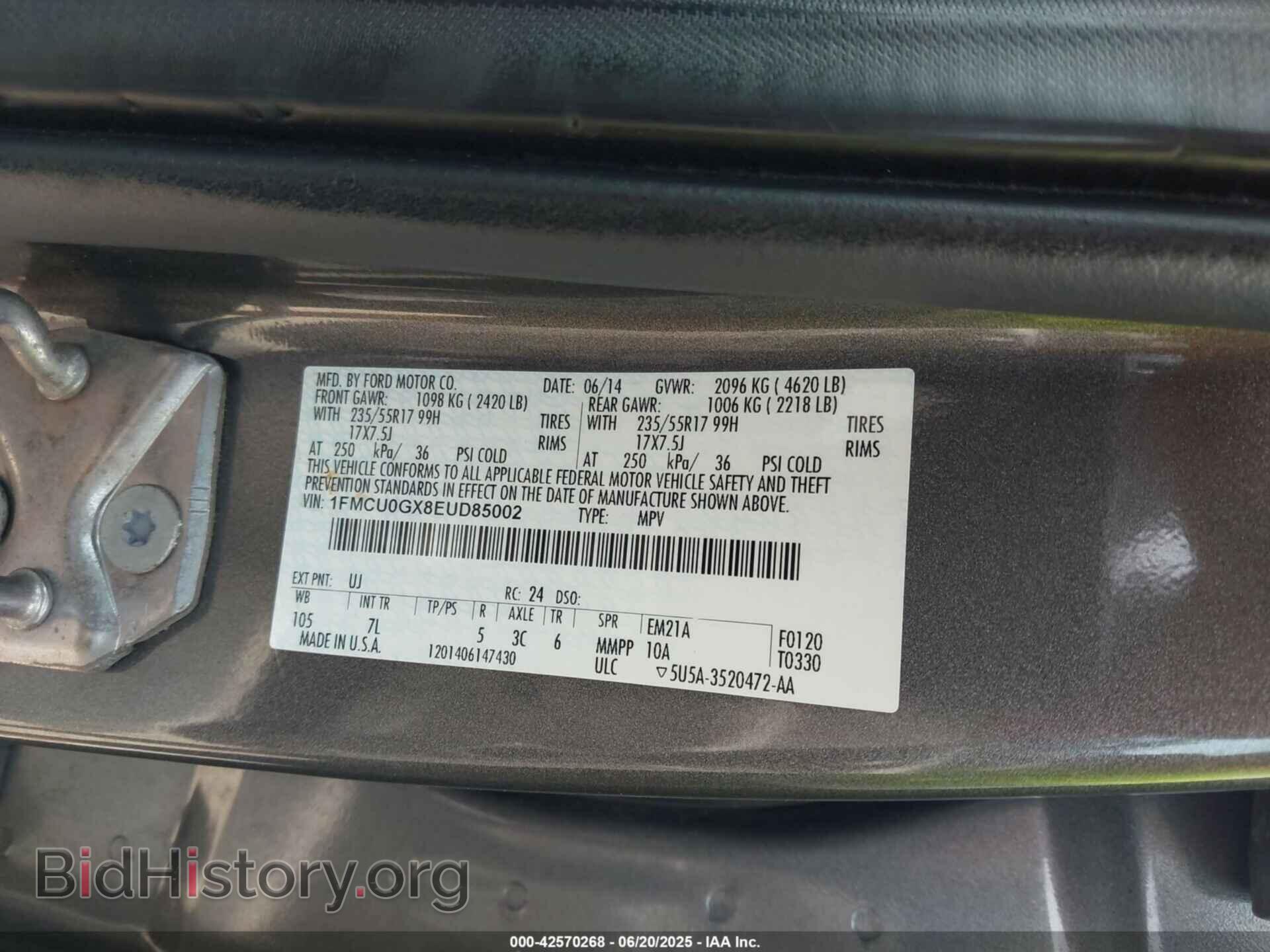 2014 FORD ESCAPE - VIN: 1FMCU0GX8EUD85002 - Фото 9