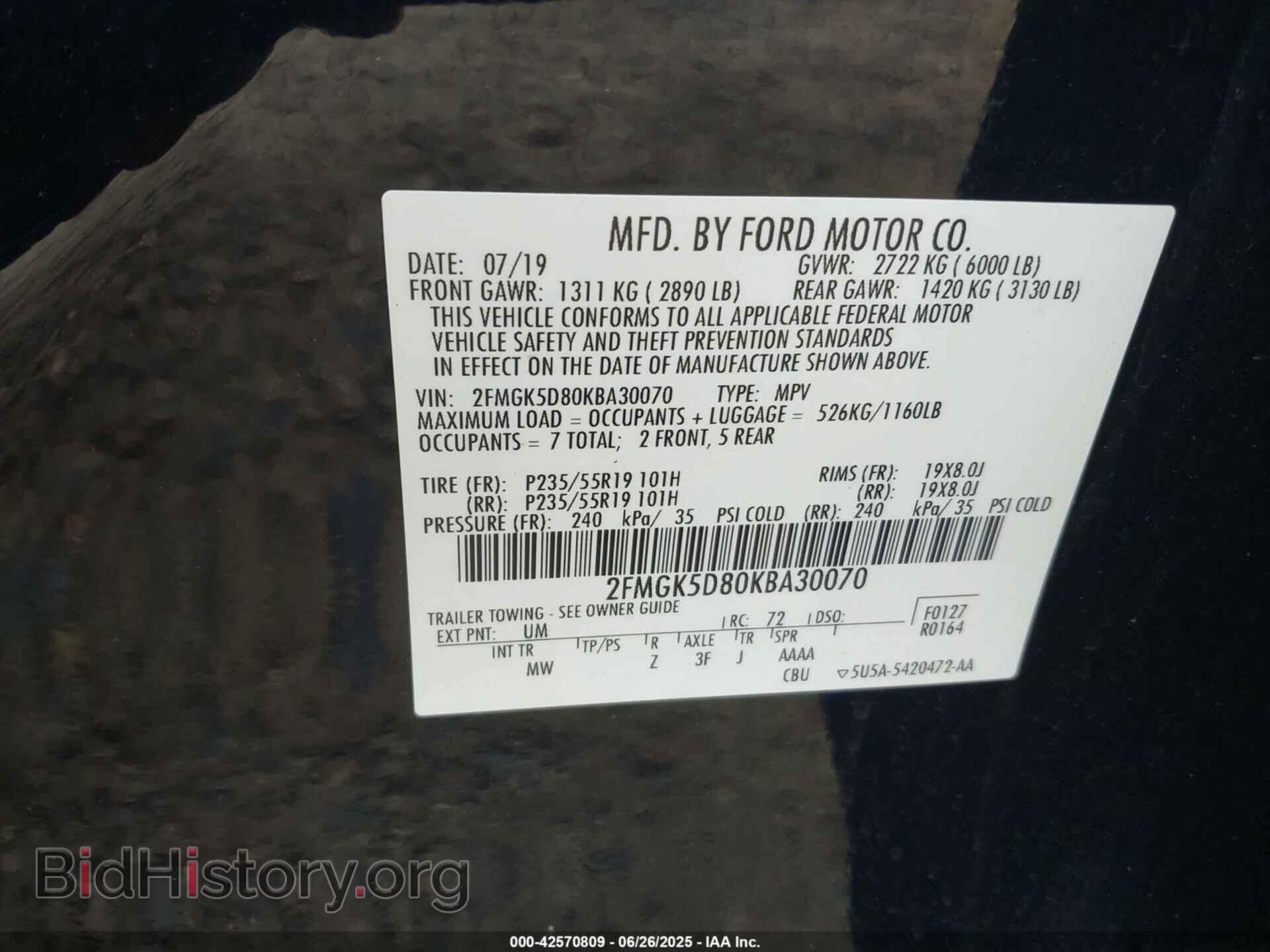 2019 FORD FLEX - VIN: 2FMGK5D80KBA30070 - Photo 9