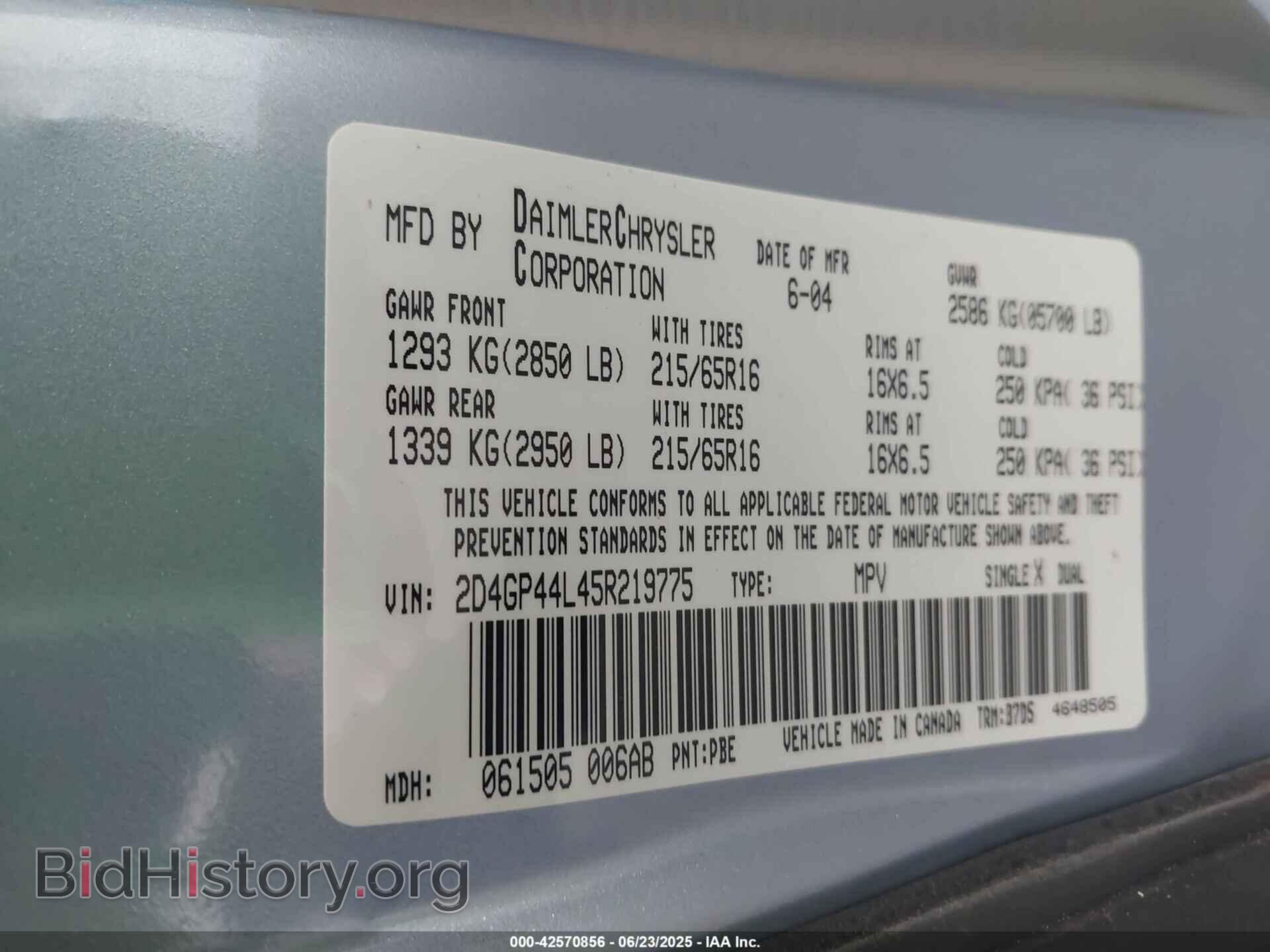 2005 DODGE GRAND CARAVAN - VIN: 2D4GP44L45R219775 - Фото 9