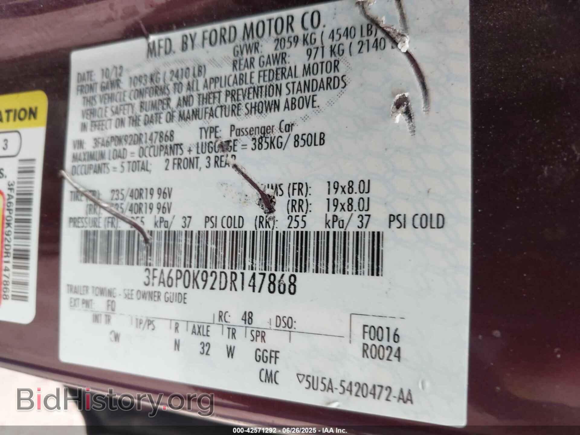 2013 FORD FUSION - VIN: 3FA6P0K92DR147868 - Фото 9