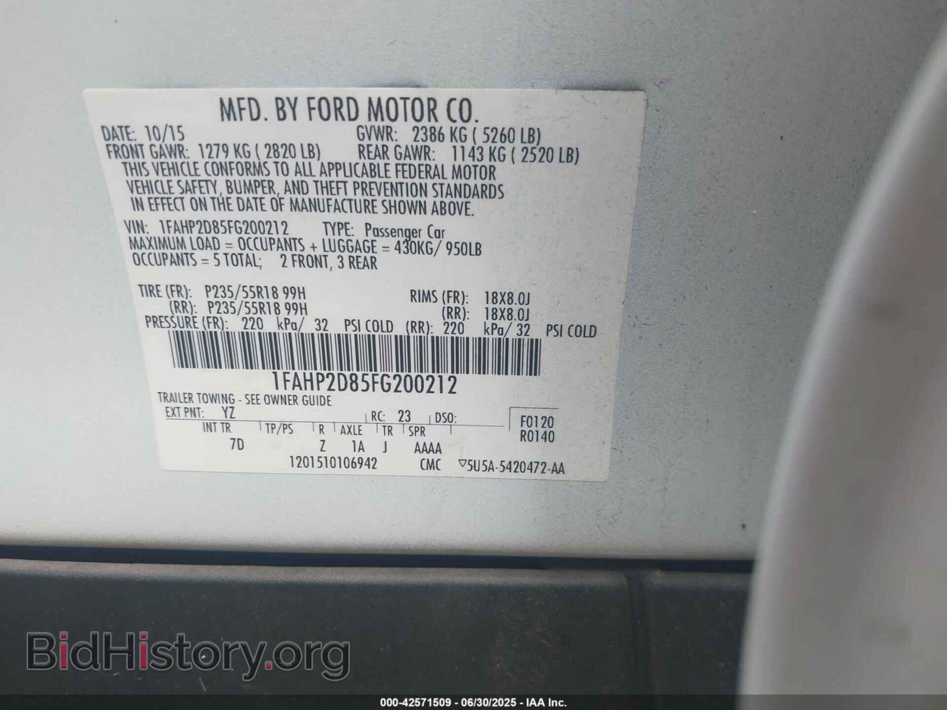 2015 FORD TAURUS - VIN: 1FAHP2D85FG200212 - Photo 9