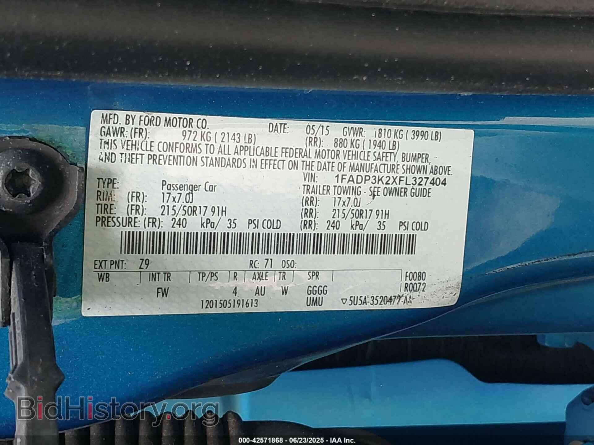 2015 FORD FOCUS - VIN: 1FADP3K2XFL327404 - Фото 9