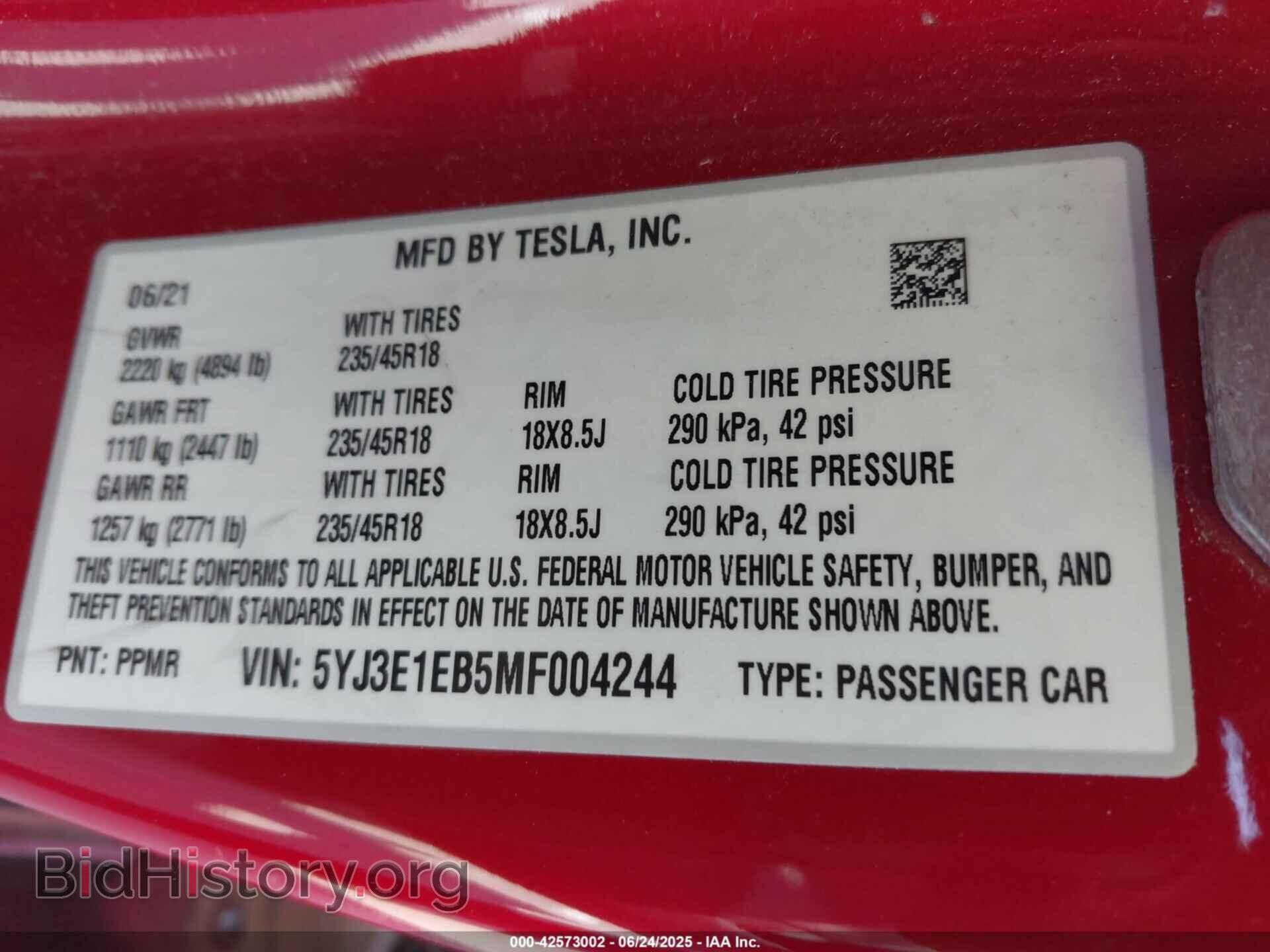 2021 TESLA MODEL 3 - VIN: 5YJ3E1EB5MF004244 - Фото 9