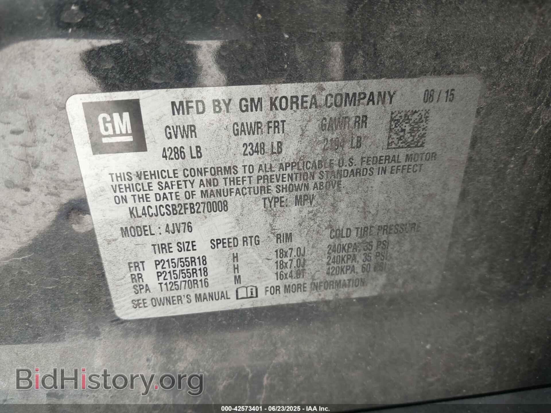 2015 BUICK ENCORE - VIN: KL4CJCSB2FB270008 - Photo 9