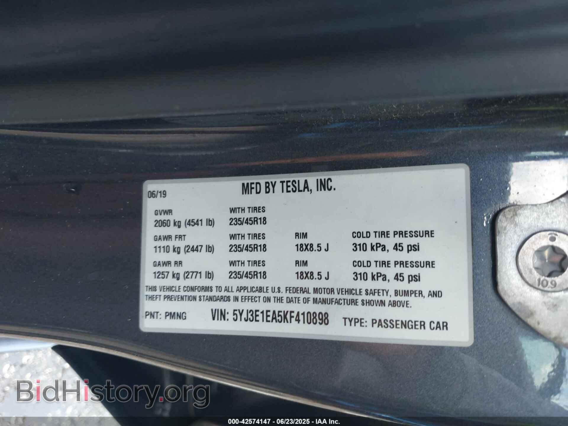 2019 TESLA MODEL 3 - VIN: 5YJ3E1EA5KF410898 - Фото 9