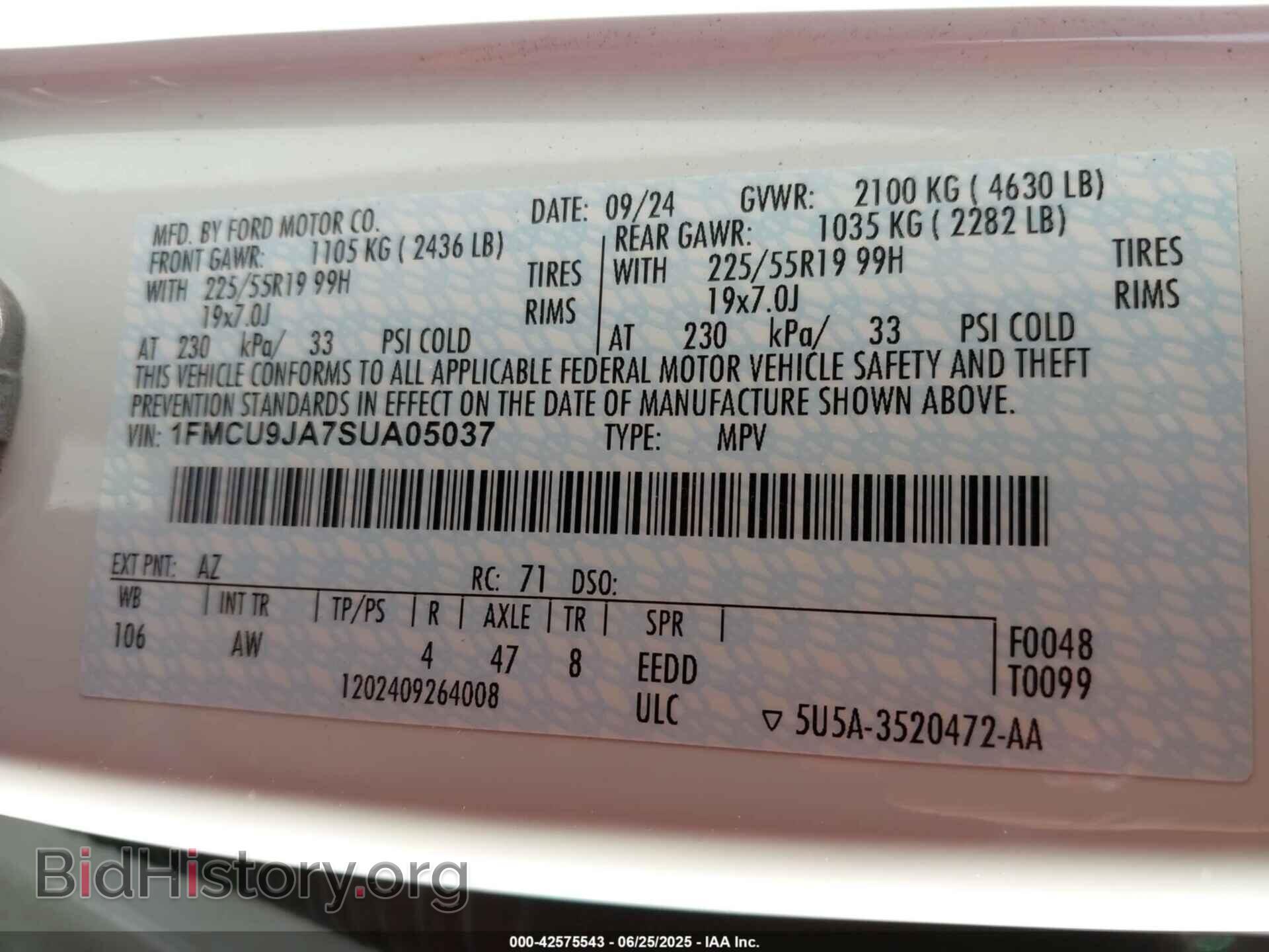 2025 FORD ESCAPE - VIN: 1FMCU9JA7SUA05037 - Фото 9