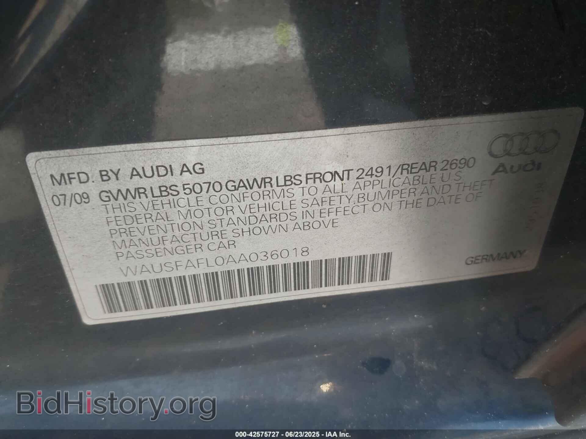 2010 AUDI A4 - VIN: WAUSFAFL0AA036018 - Фото 9