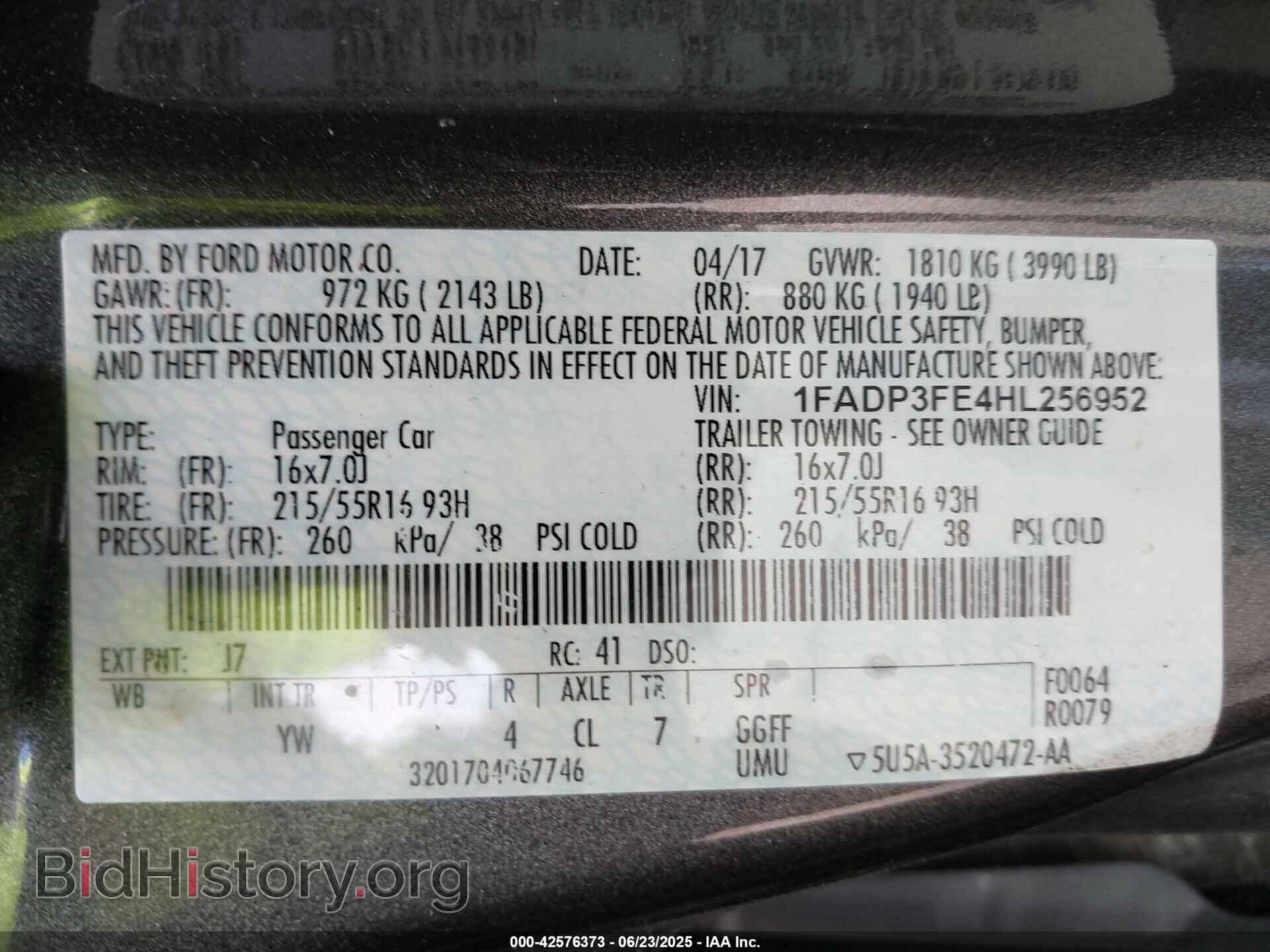 2017 FORD FOCUS - VIN: 1FADP3FE4HL256952 - Фото 9
