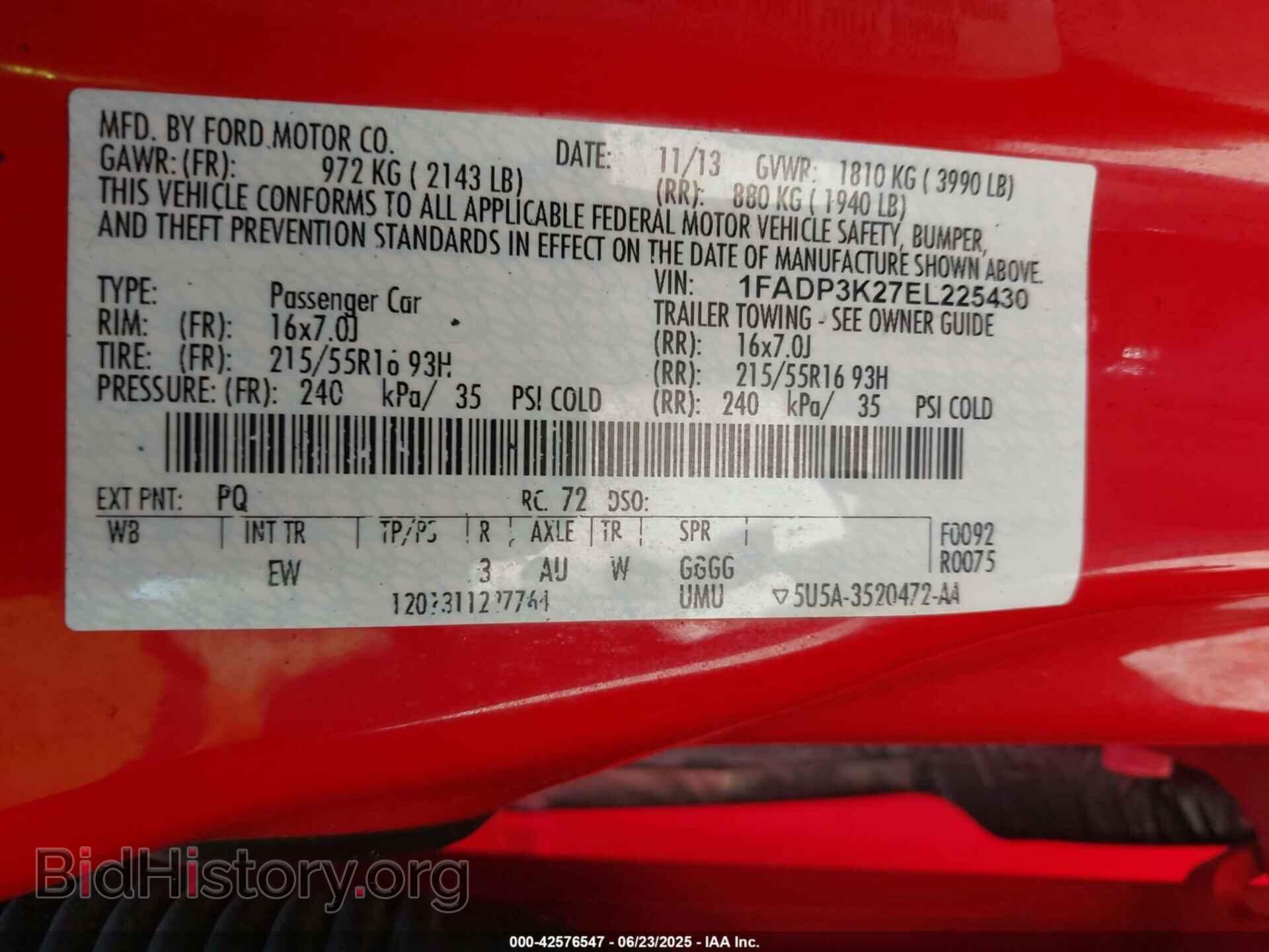 2014 FORD FOCUS - VIN: 1FADP3K27EL225430 - Фото 9