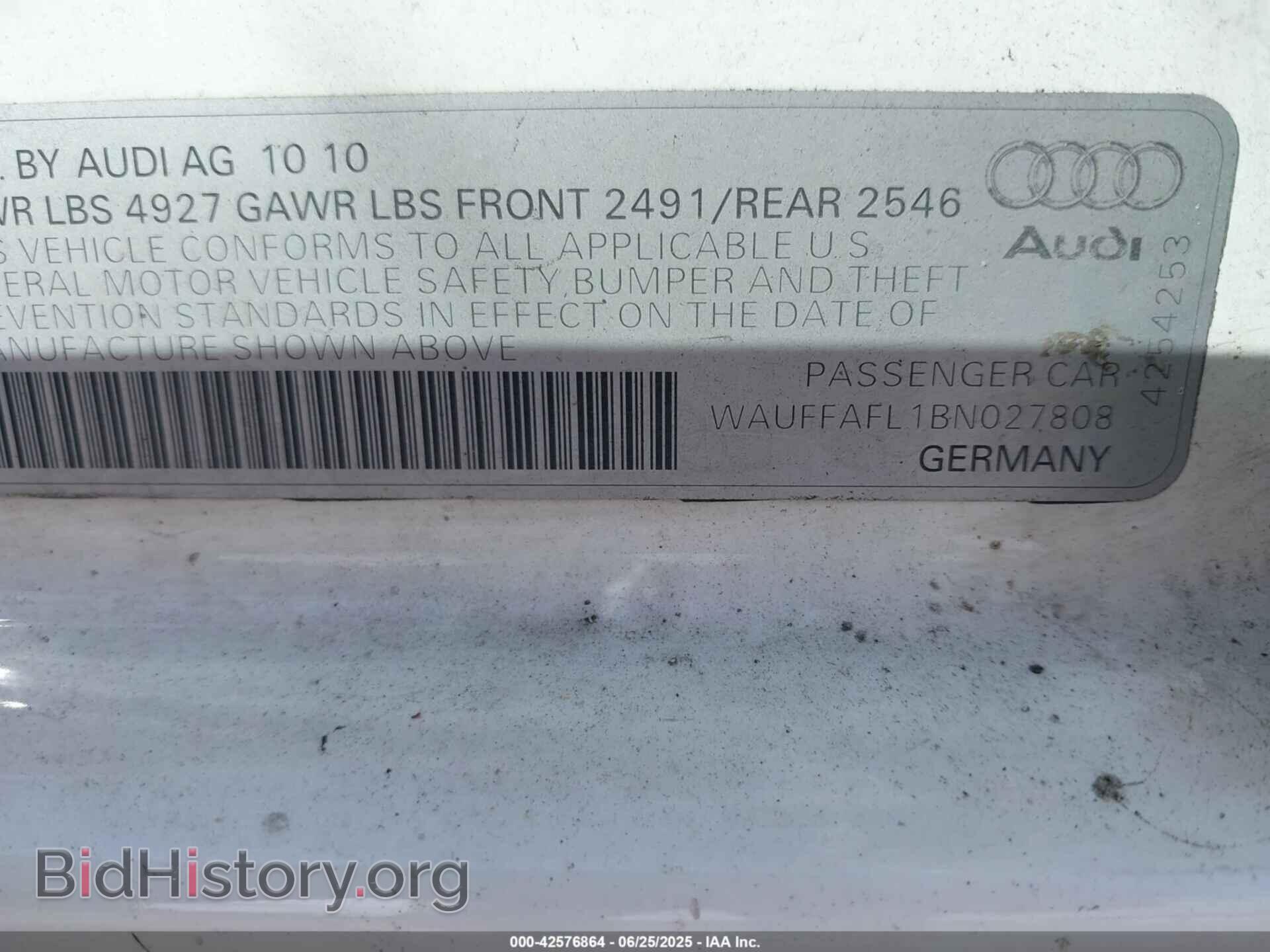 2011 AUDI A4 - VIN: WAUFFAFL1BN027808 - Фото 9