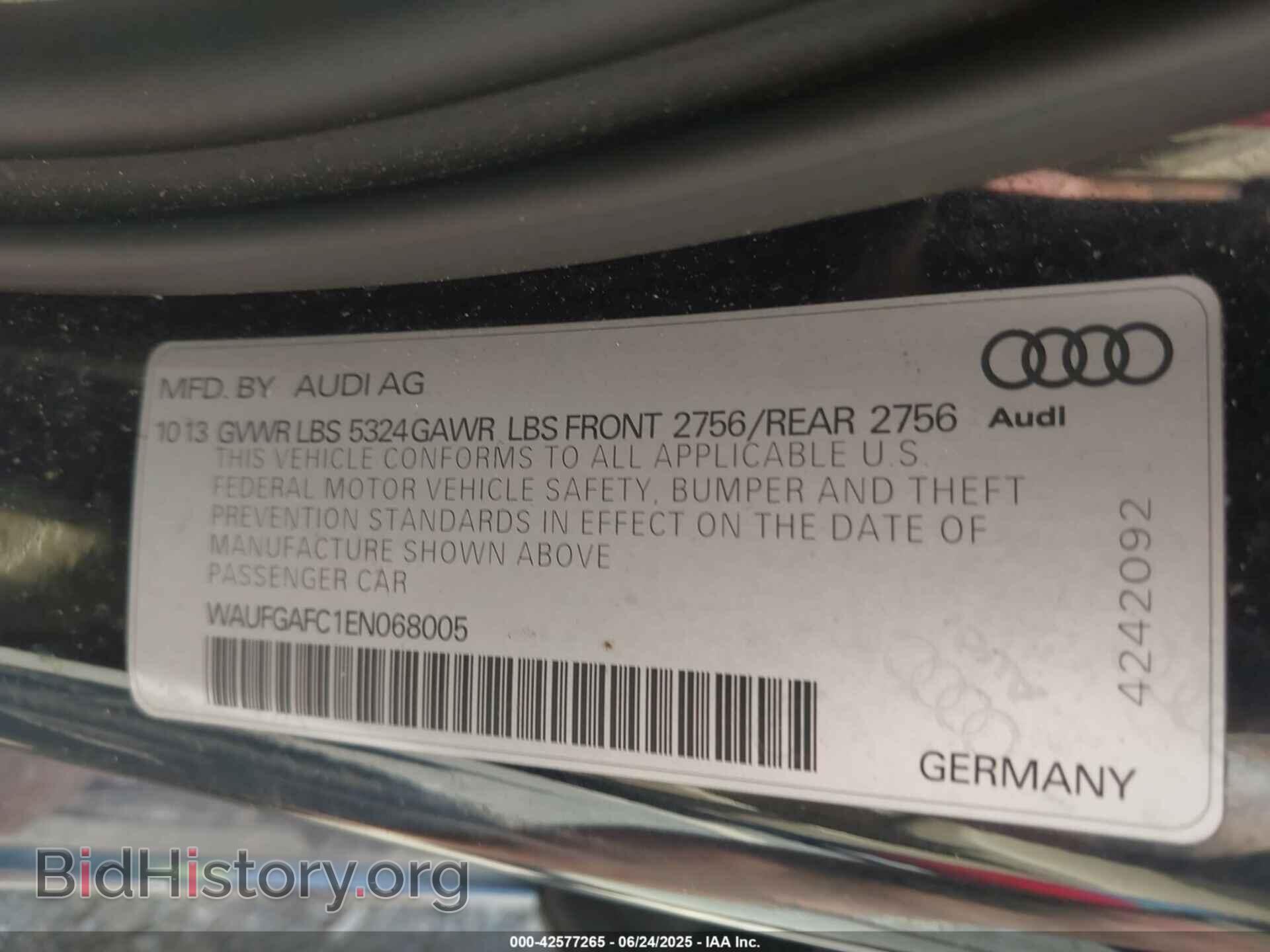 2014 AUDI A6 - VIN: WAUFGAFC1EN068005 - Фото 9